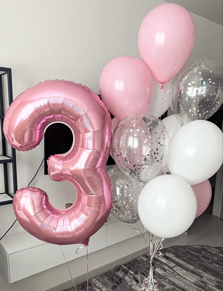 Mluchee Numbers Balloon 40-Inch Pink – Large 3rd Birthday Party Decor