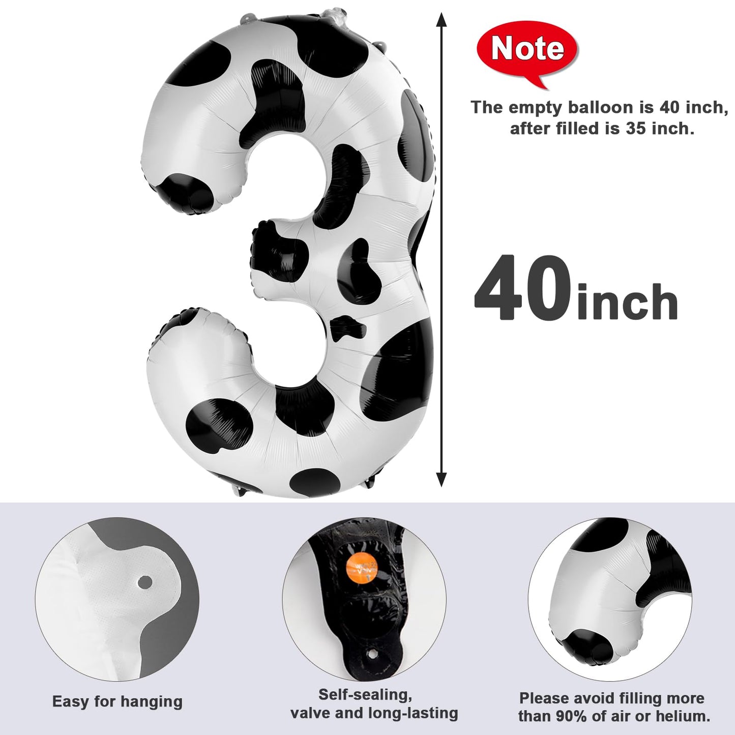 Mluchee Numbers Balloon 3 – 40-Inch White & Black Birthday Party Decor
