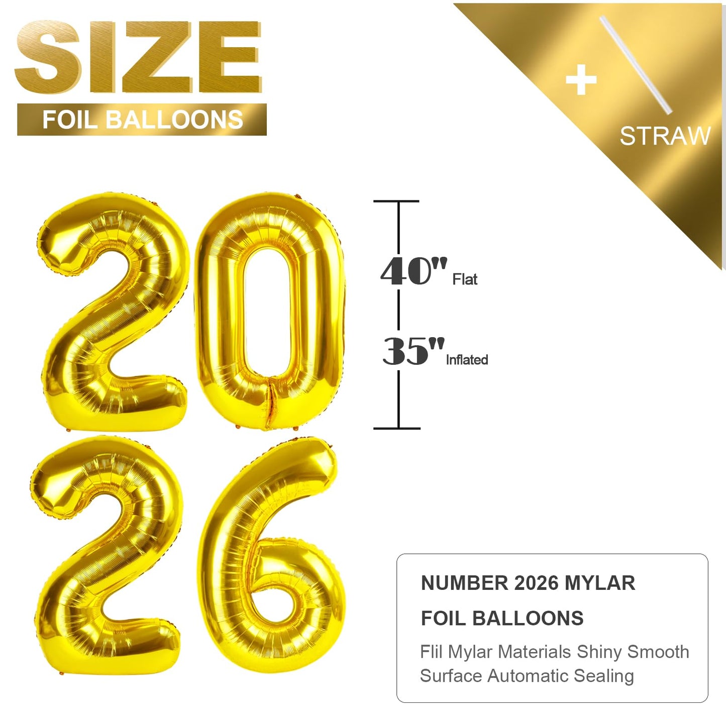 Mluchee 2026 40-Inch Number Balloon | New Year's Eve & Graduation Decor