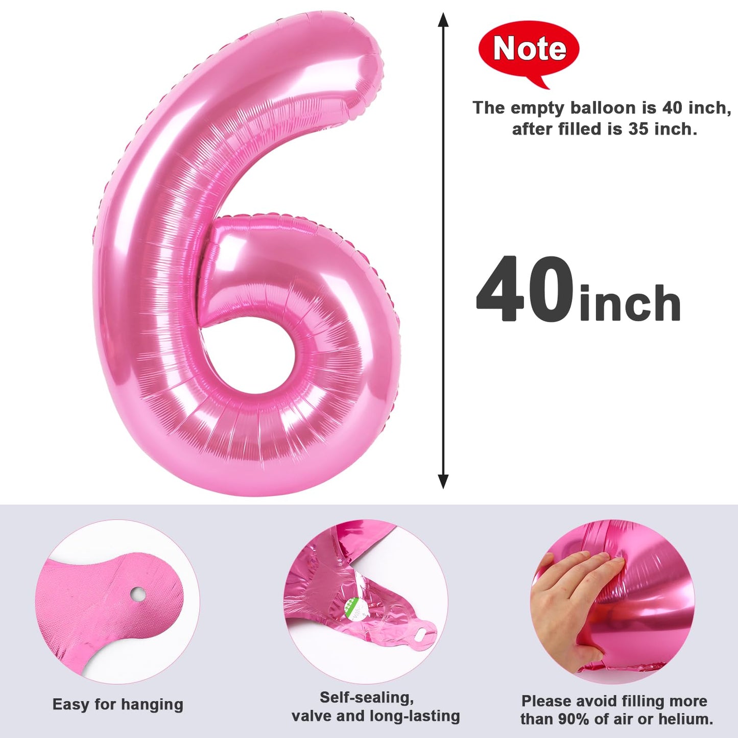 Mluchee Number 6 Balloon 40 Inch – Pink Birthday Party Decor