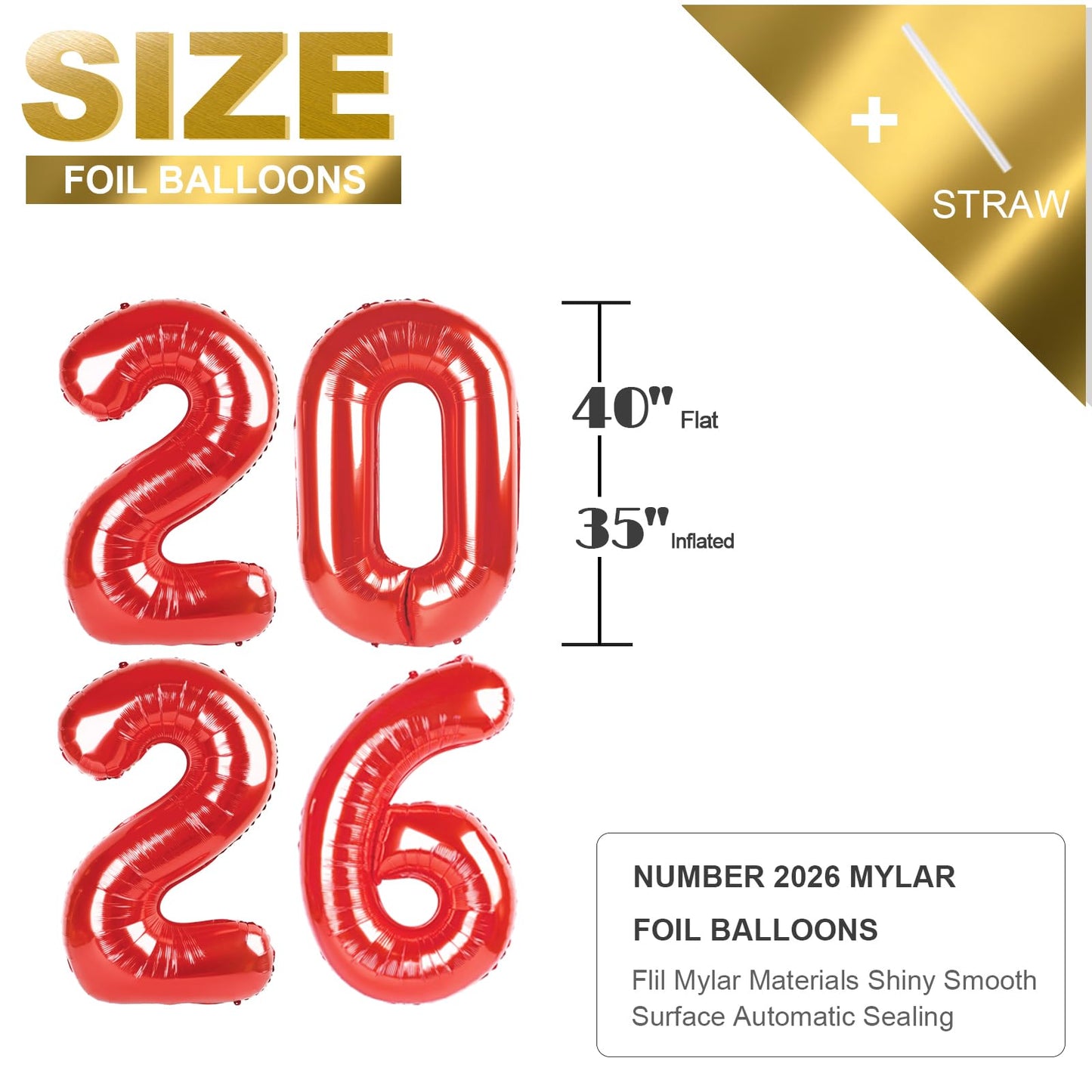 Mluchee 40-Inch 2026 Number Balloon – New Year’s Eve & Graduation Decor, Red Foil
