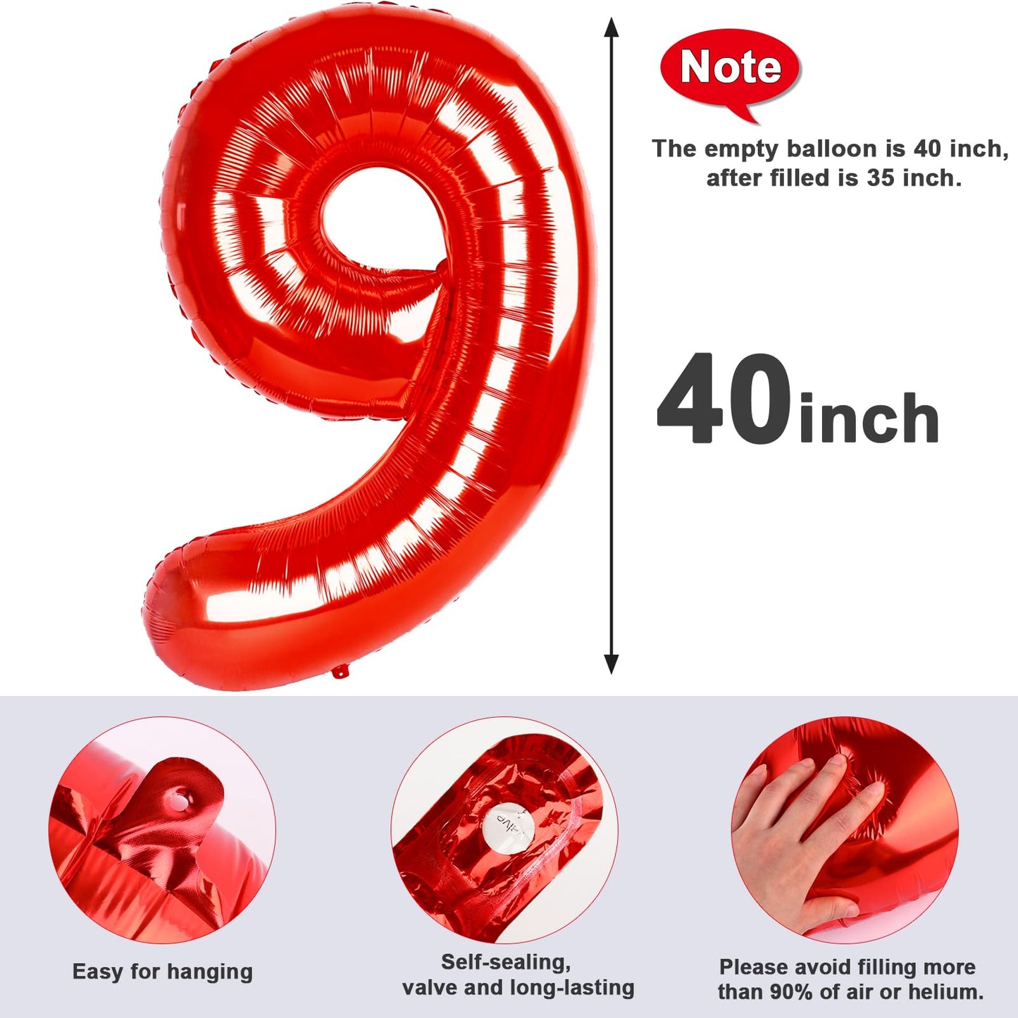 Mluchee 40in Red Number 9 Balloon – Large Birthday Party Decor