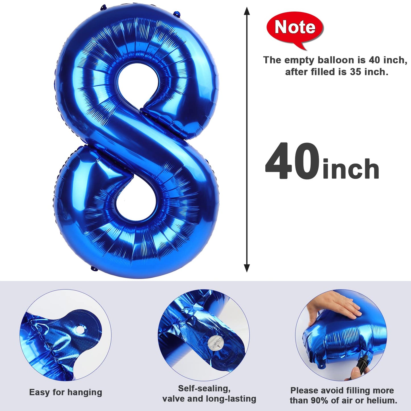 Mluchee 40-Inch Navy Number 8 Balloon – 8th Birthday & Wedding Decor