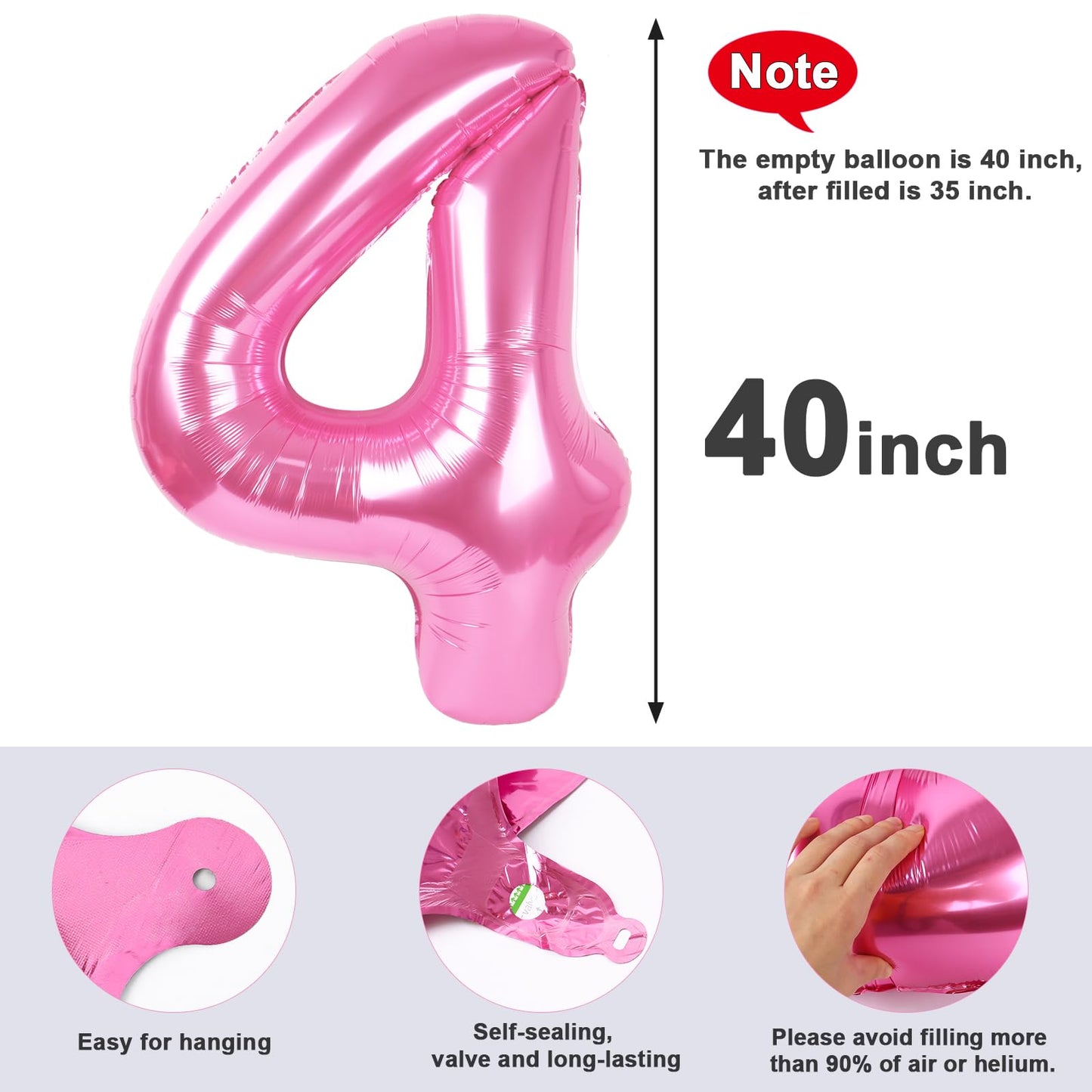 Mluchee Pink 40-Inch Number Balloon 4 – Birthday, Graduation & Anniversary Decor