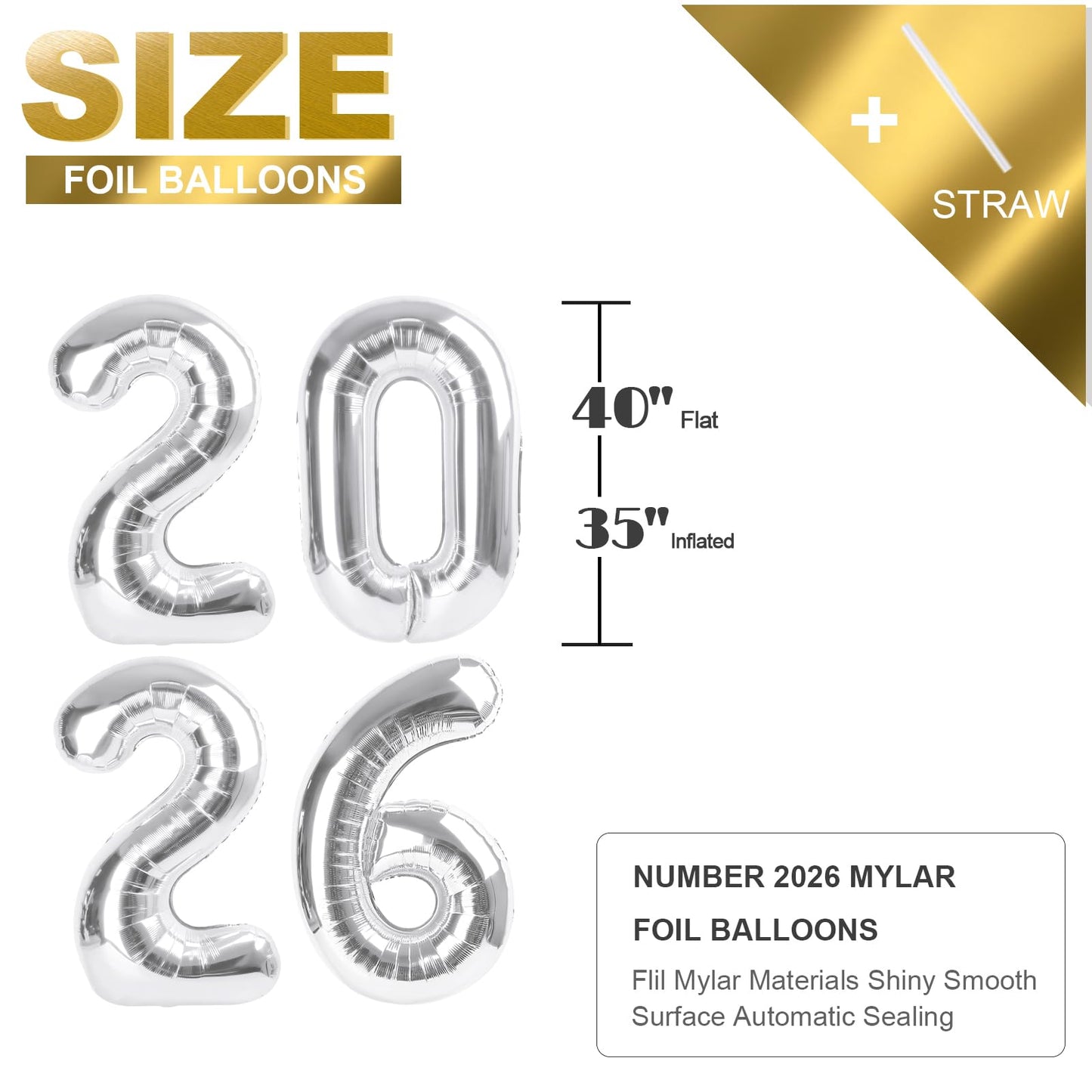 Mluchee Silver Numbers Balloon 40 Inch – 2026 New Year & Graduation Decor