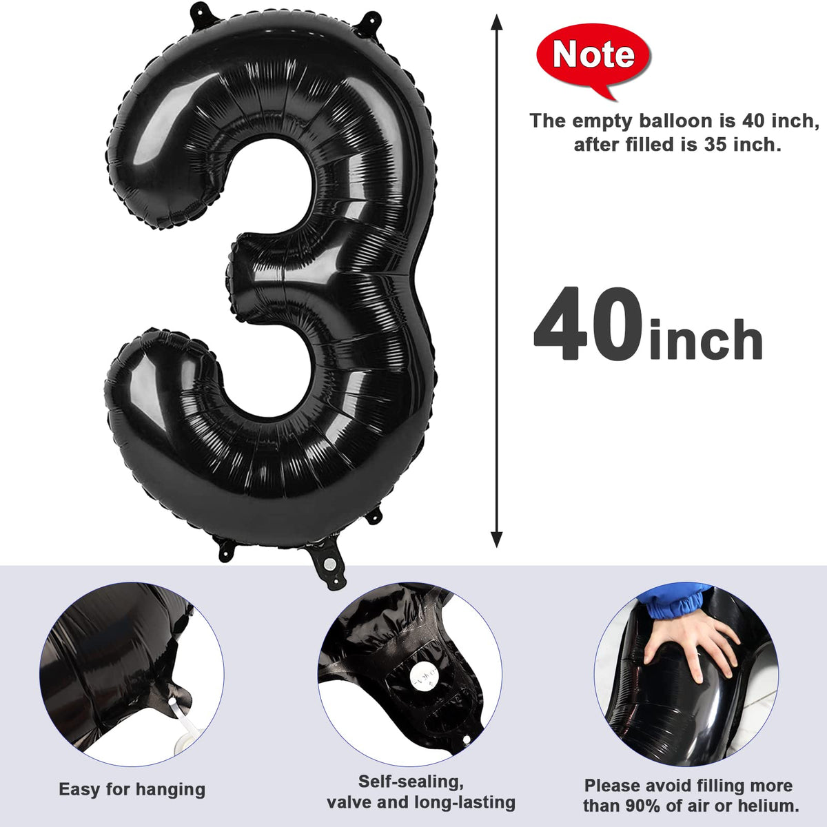 Mluchee Numbers Balloon 3 – 40 Inch Black Birthday & Wedding Decor