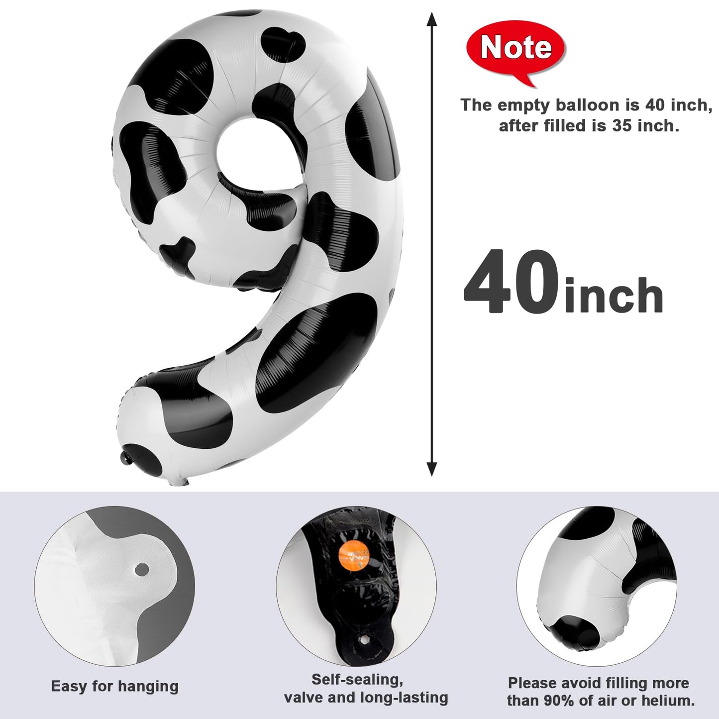 Mluchee 40-Inch Number Balloon 9 – White/Black Giant Balloon for Birthdays, Weddings & Events