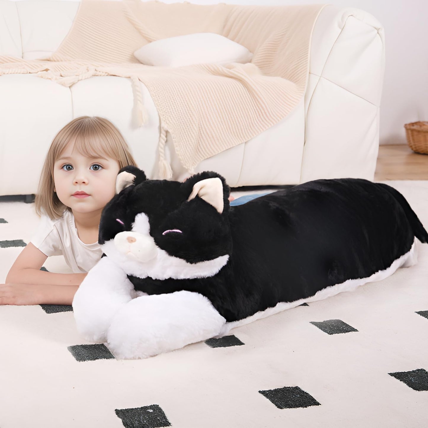 MMguai 40'' Giant Cat Plush - Jumbo Black Cat Long Body Pillow for Kids & Adults