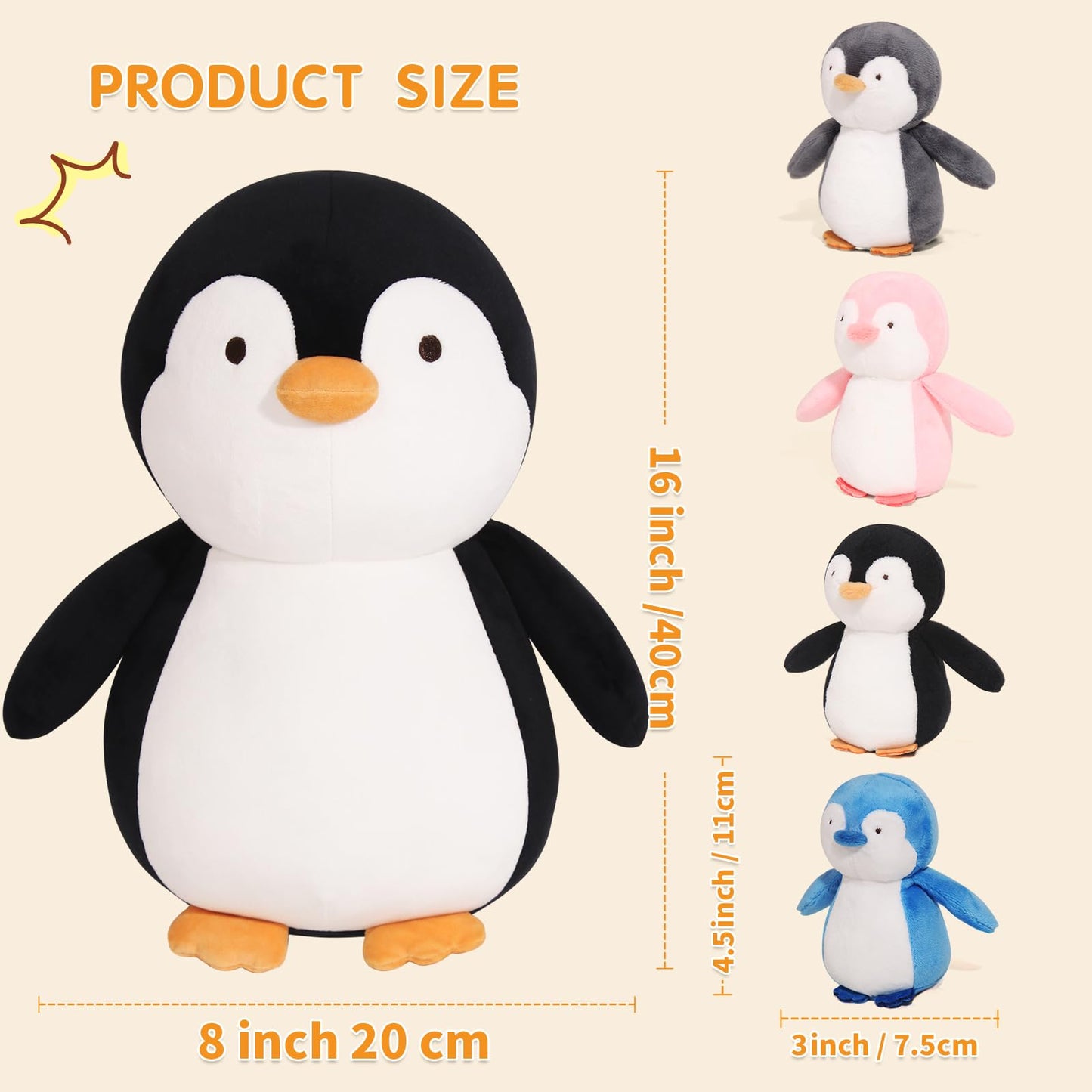 MMguai 5 Pcs Penguin Family Plush Toys – 16 Inch Mommy Penguin with 4 Babies Inside Zippered Tummy | Soft Cuddly Plushies Gift for Kids
