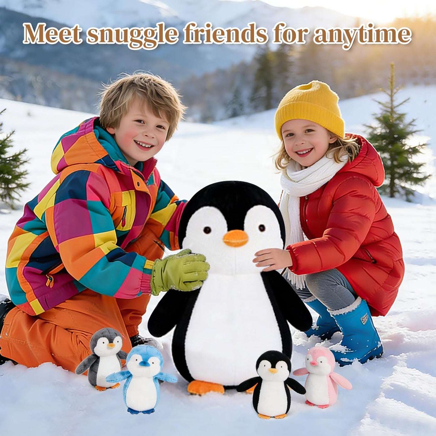 MMguai 5 Pcs Penguin Family Plush Toys – 16 Inch Mommy Penguin with 4 Babies Inside Zippered Tummy | Soft Cuddly Plushies Gift for Kids