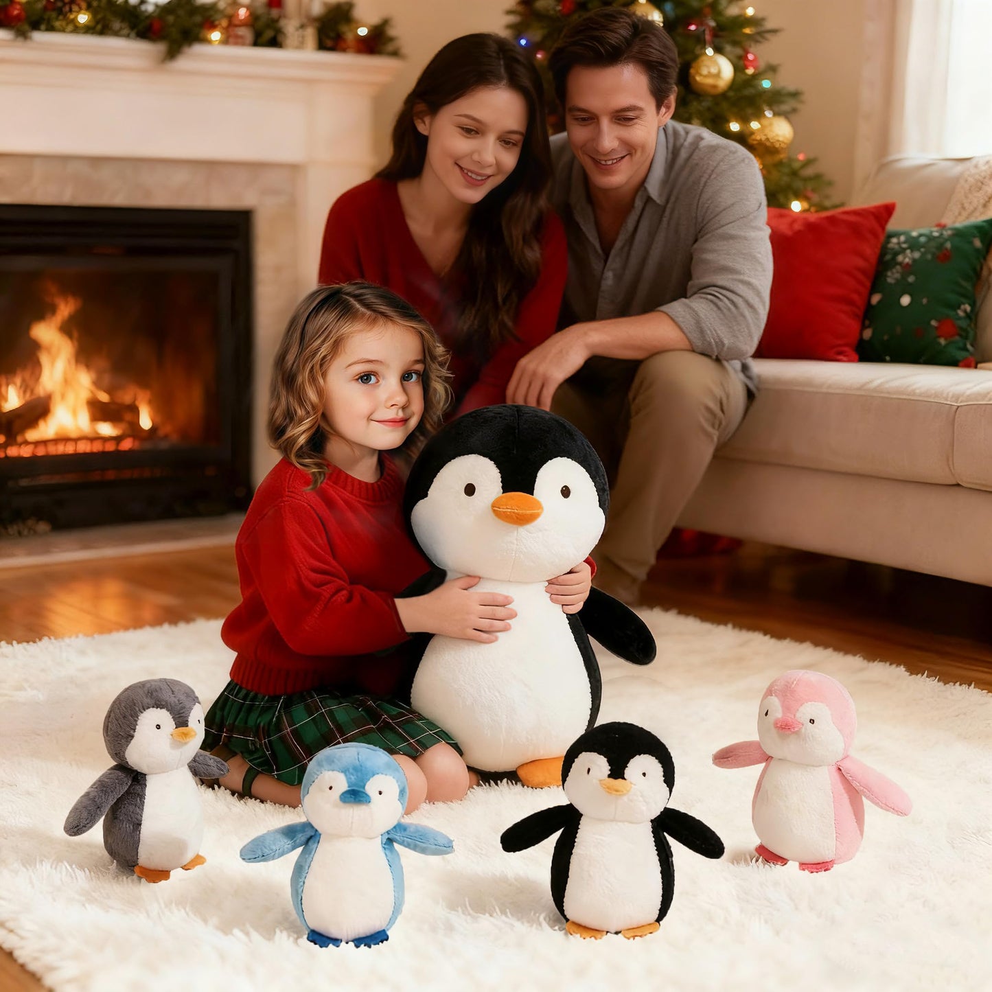 MMguai 5 Pcs Penguin Family Plush Toys – 16 Inch Mommy Penguin with 4 Babies Inside Zippered Tummy | Soft Cuddly Plushies Gift for Kids