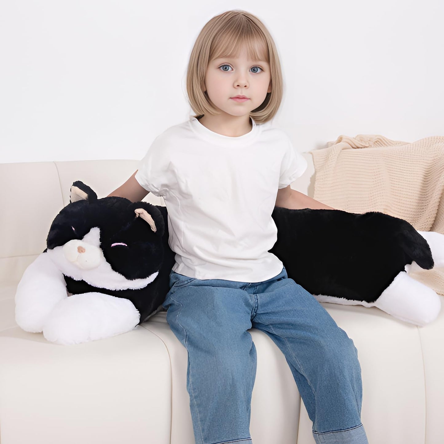 MMguai 40'' Giant Cat Plush - Jumbo Black Cat Long Body Pillow for Kids & Adults