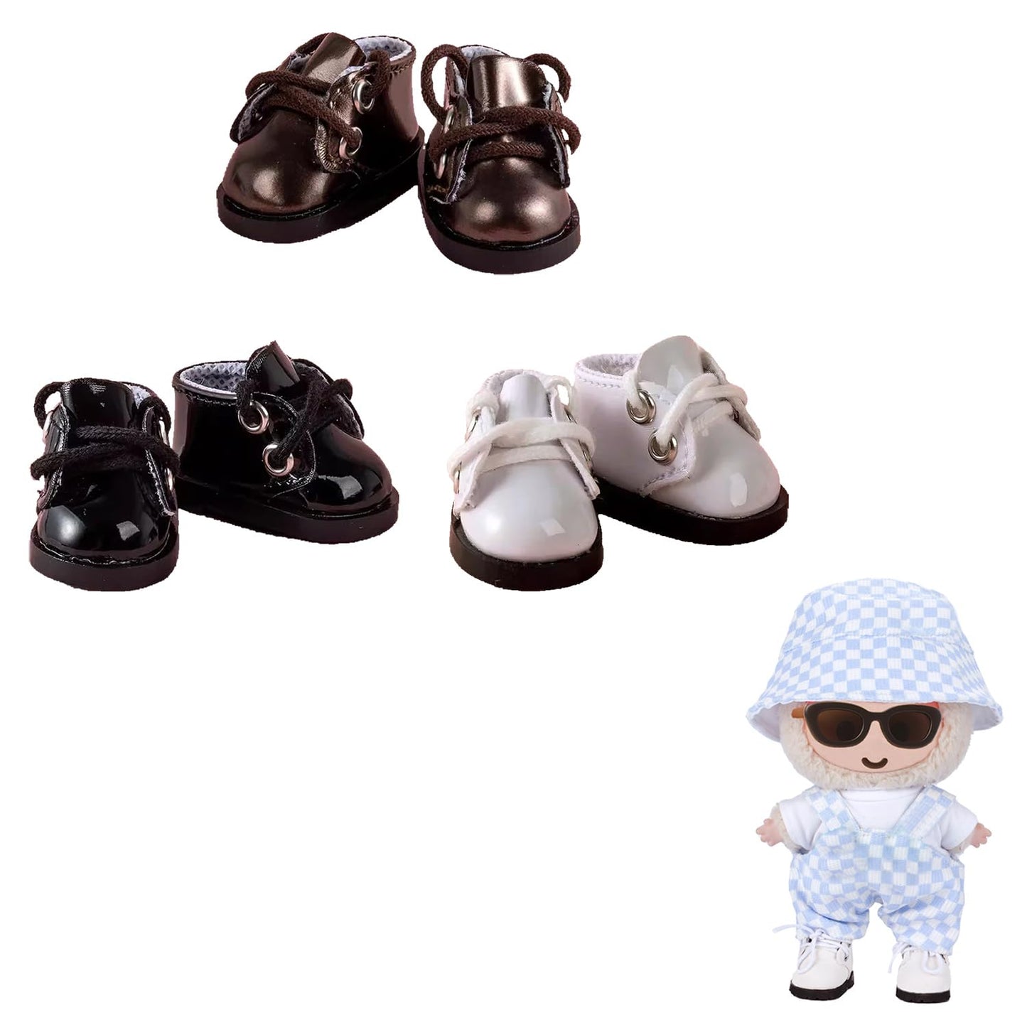 MM MEGIJAKI 3 Pairs Mini Shoes for 1/8 BJD Dolls – PU Leather Elf Shoes (3 Colors)