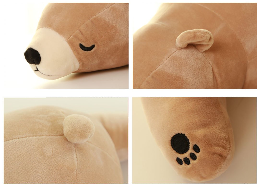 MMTTAO 14-Inch Polar Bear Plush Toy – Soft Brown Sleeping Bear, Huggable Pillow & Cozy Plushie for Kids