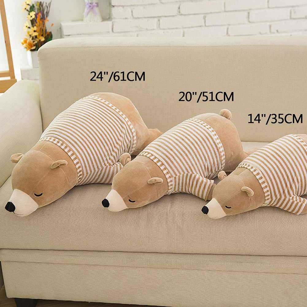 MMTTAO 14-Inch Polar Bear Plush Toy – Soft Brown Sleeping Bear, Huggable Pillow & Cozy Plushie for Kids