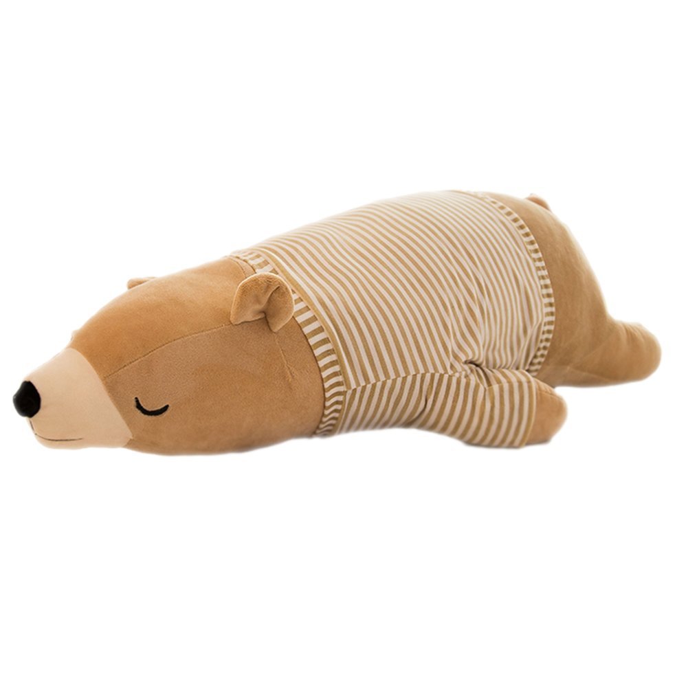 MMTTAO 14-Inch Polar Bear Plush Toy – Soft Brown Sleeping Bear, Huggable Pillow & Cozy Plushie for Kids