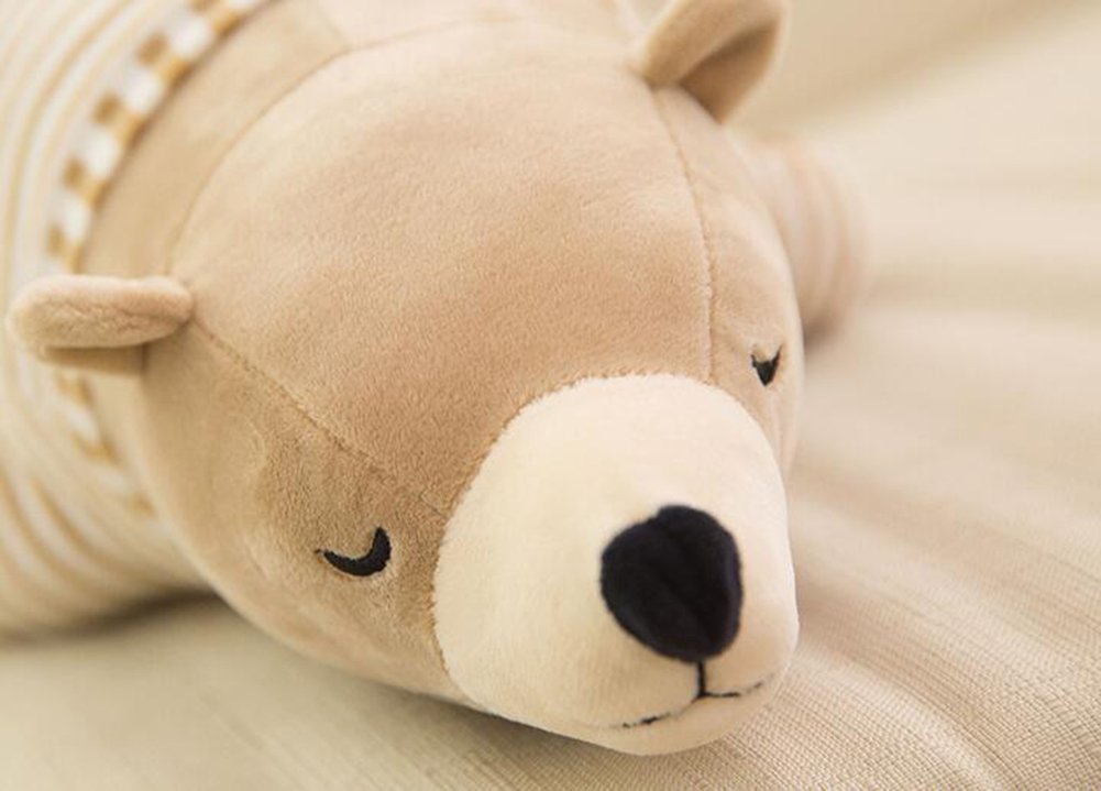 MMTTAO 14-Inch Polar Bear Plush Toy – Soft Brown Sleeping Bear, Huggable Pillow & Cozy Plushie for Kids