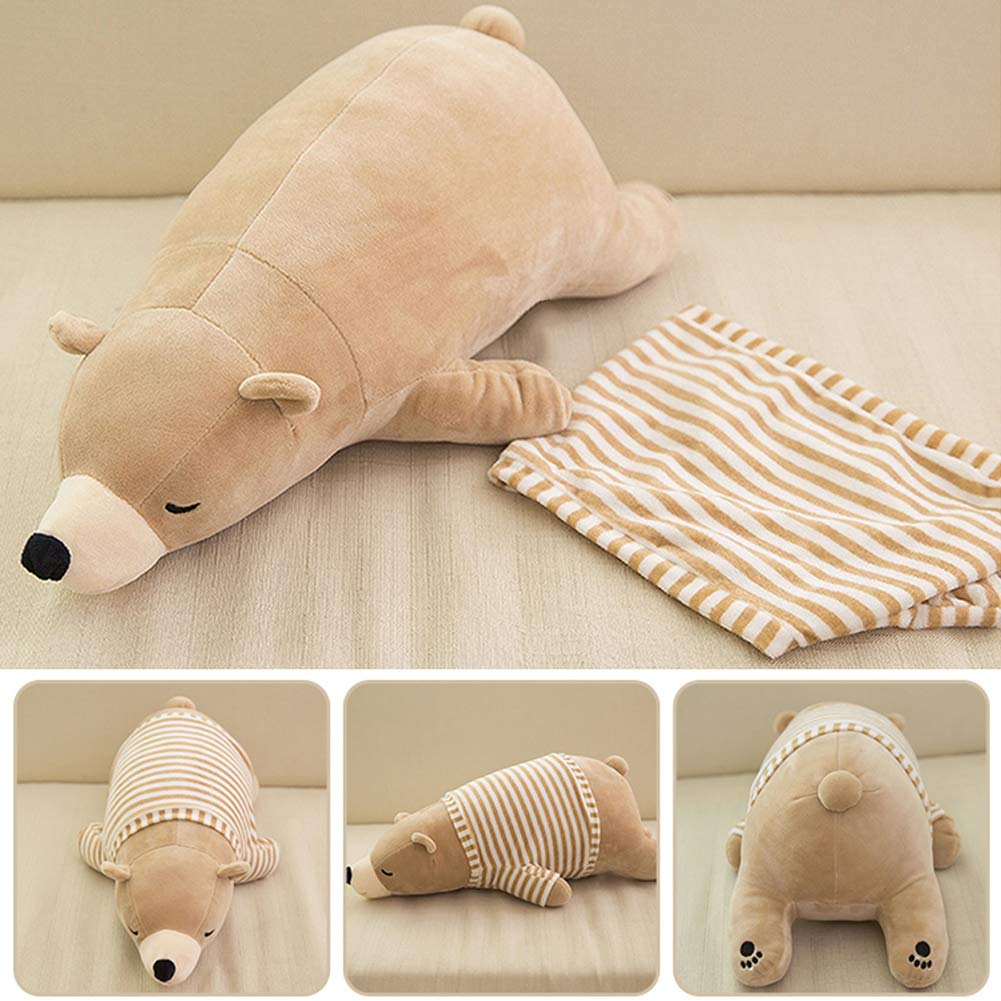 MMTTAO 14-Inch Polar Bear Plush Toy – Soft Brown Sleeping Bear, Huggable Pillow & Cozy Plushie for Kids