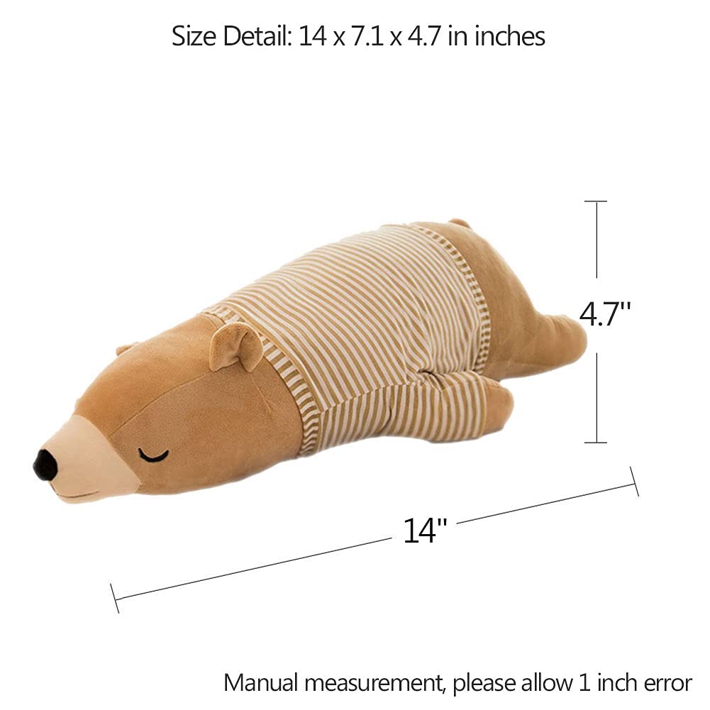 MMTTAO 14-Inch Polar Bear Plush Toy – Soft Brown Sleeping Bear, Huggable Pillow & Cozy Plushie for Kids