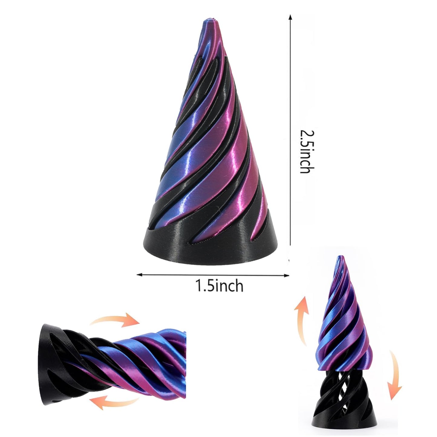 MNSZCN Impossible Cone & Spiral Cone Fidget Toy (Gradient Color, 2pcs) – 3D Printed Passthrough Pyramid