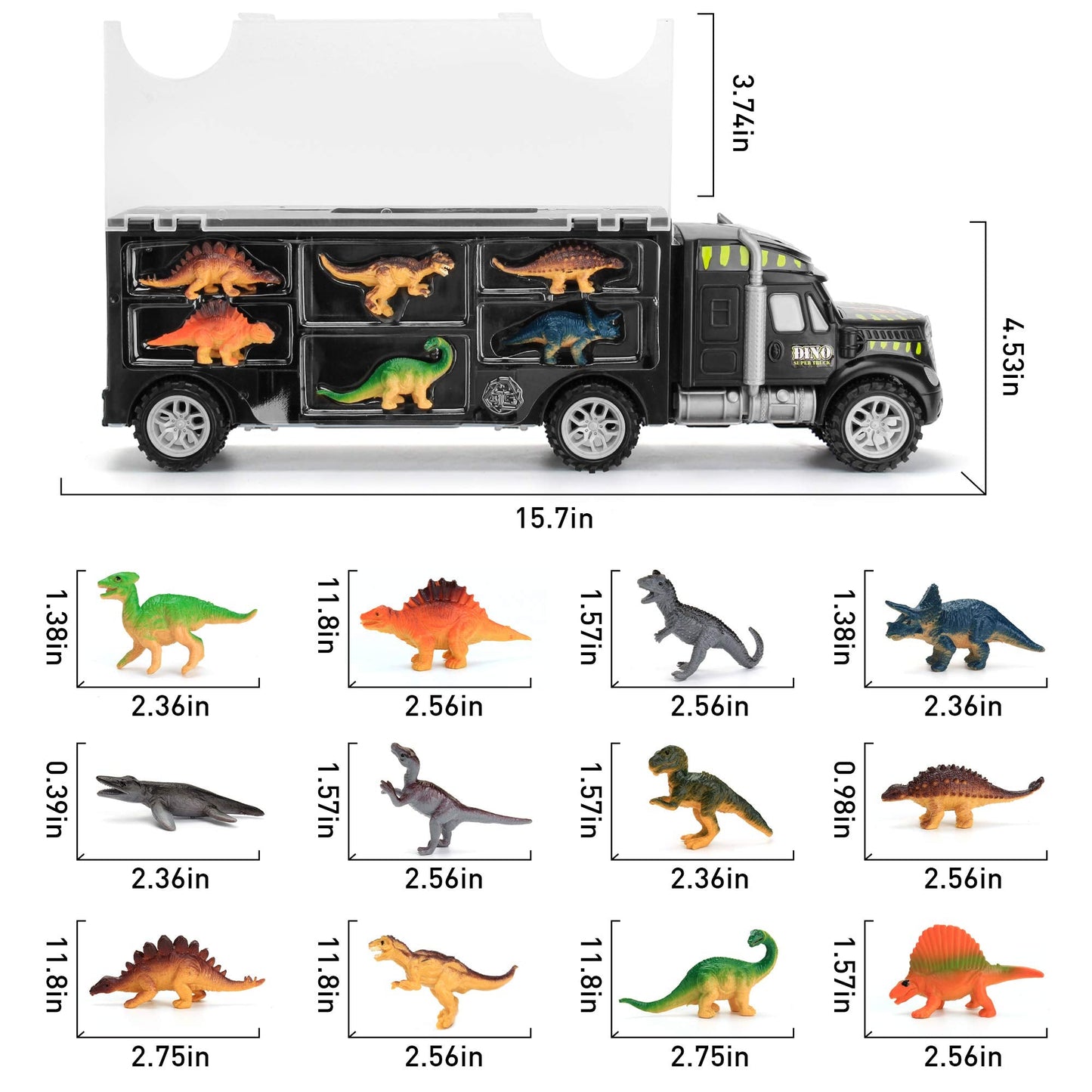 MOBIUS Toys Dinosaur Truck Carrier – 12 Realistic Dinos for Kids 3-7 | Durable Indoor/Outdoor Play
