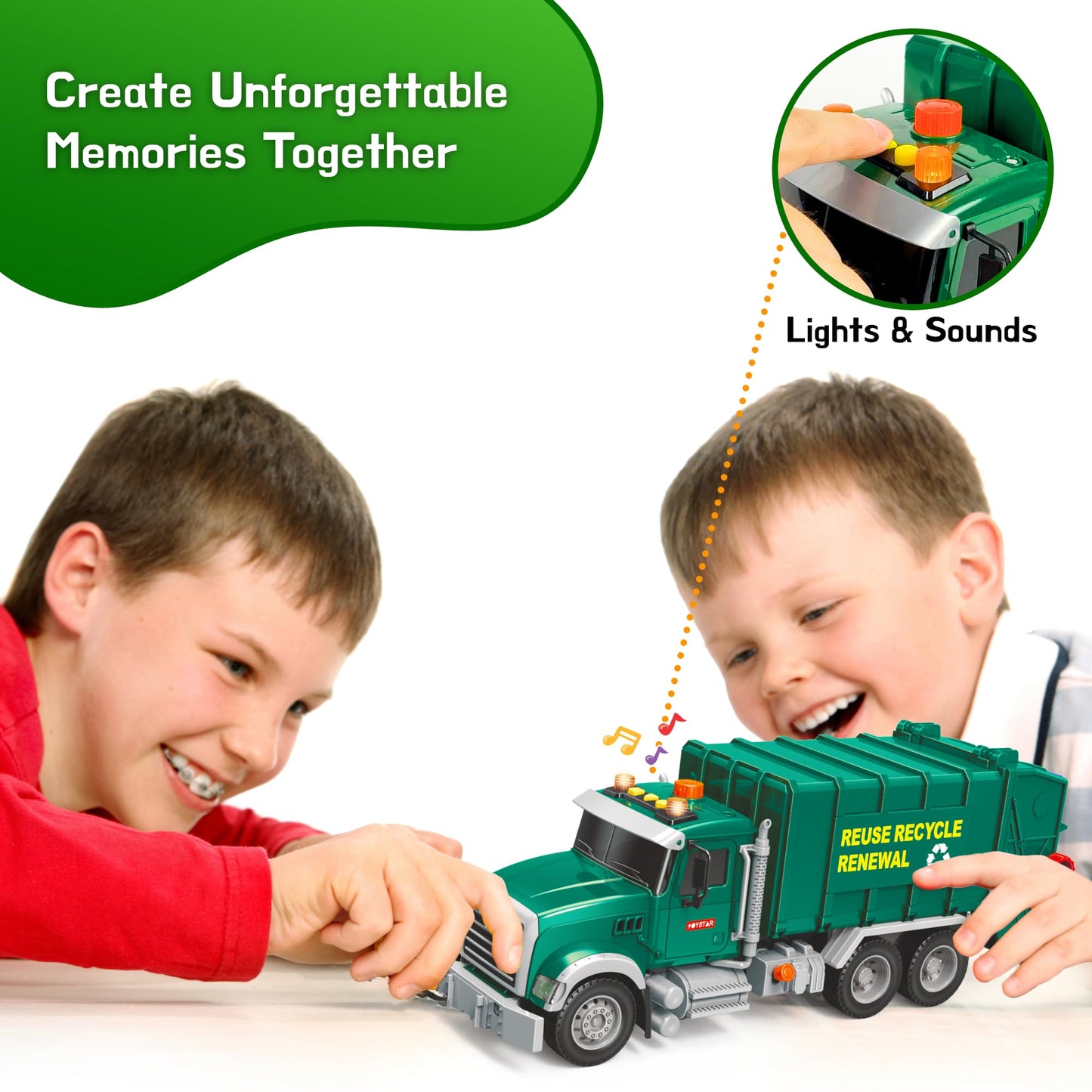 Mobius Garbage Truck Toy – Lights, Sounds, and 3 Recycling Cans for Kids 3–7