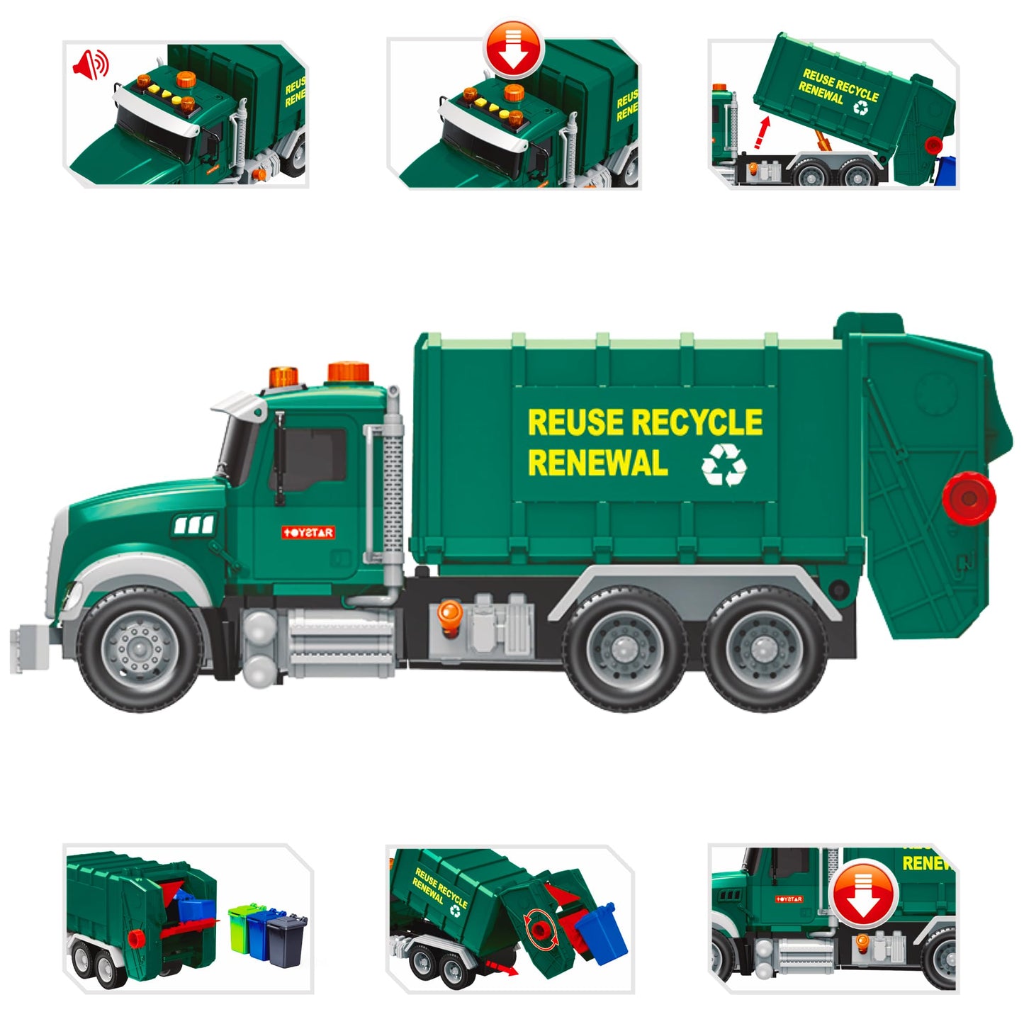 Mobius Garbage Truck Toy – Lights, Sounds, and 3 Recycling Cans for Kids 3–7