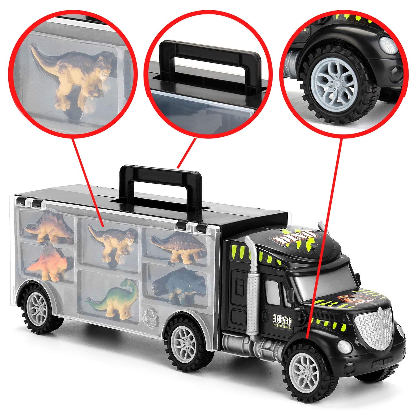 MOBIUS Toys Dinosaur Truck Carrier – 12 Realistic Dinos for Kids 3-7 | Durable Indoor/Outdoor Play