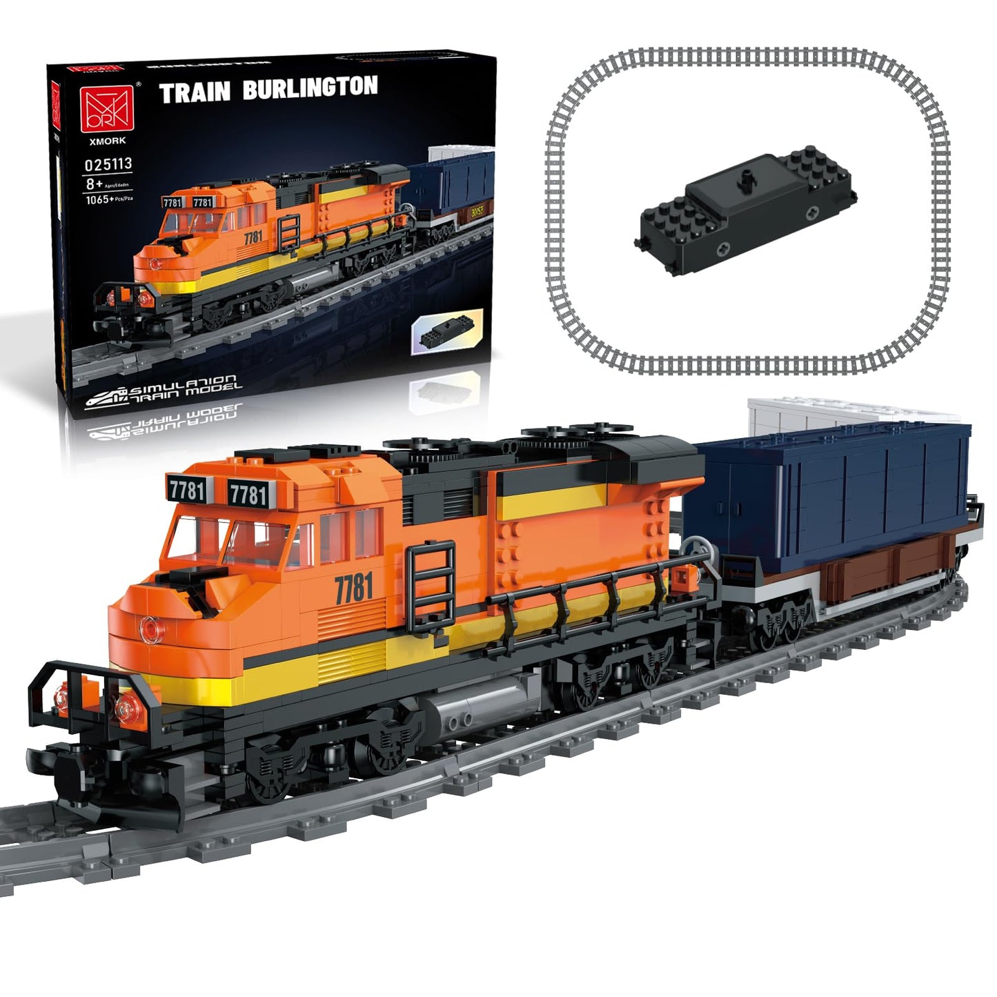 MOCBROPCS Burlington Train Building Set – Motorized Head, 2 Carriages, 32 Tracks, 1065 Pieces | Gift for Teens 12-16