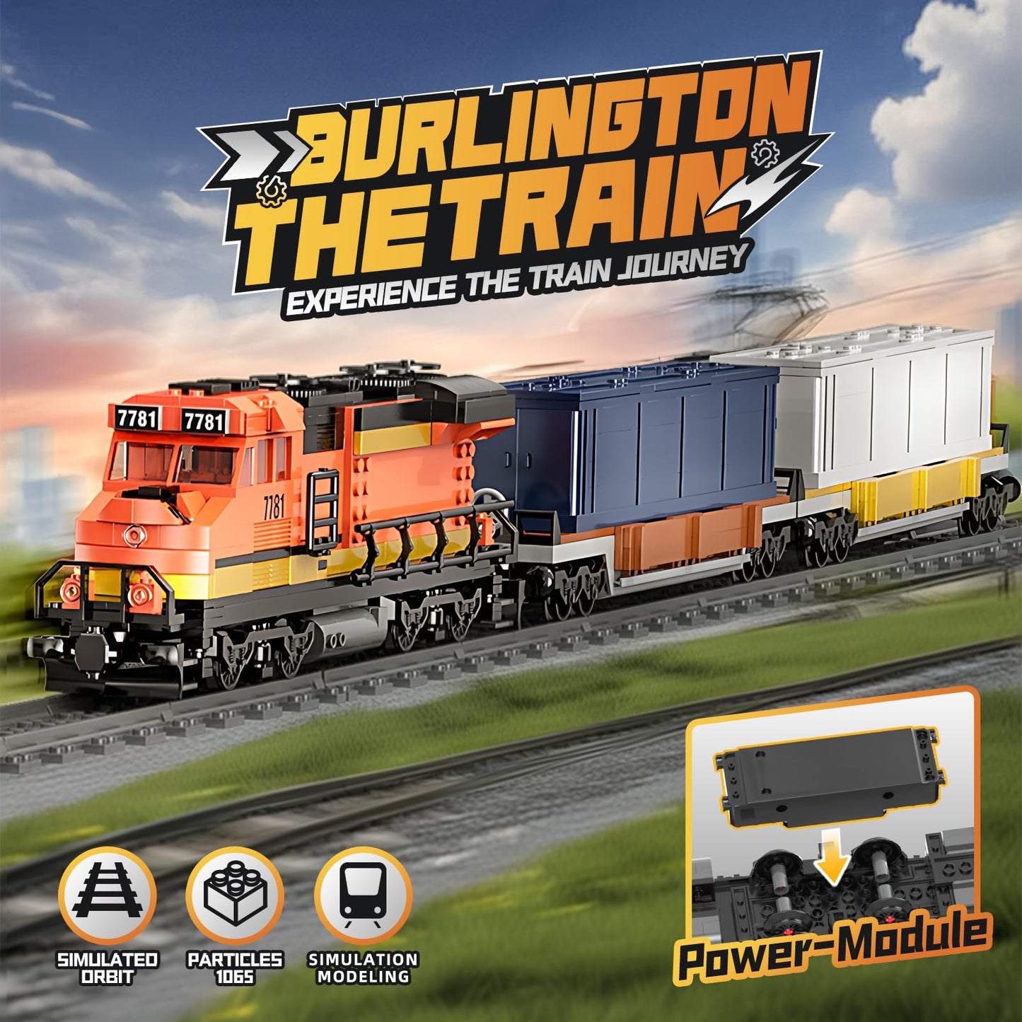 MOCBROPCS Burlington Train Building Set – Motorized Head, 2 Carriages, 32 Tracks, 1065 Pieces | Gift for Teens 12-16