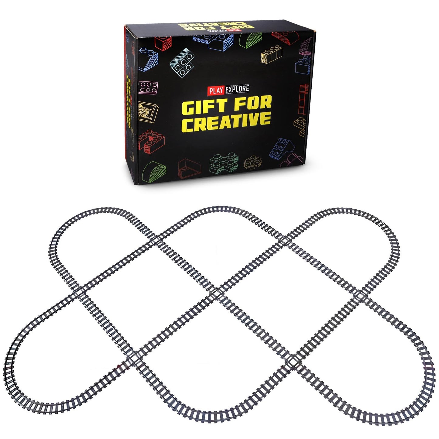 MOCBROPCS 103pcs City Train Tracks Extension Set — 56 Curved, 40 Straight, 7 Crossing Rails (60205/60238 Compatible)