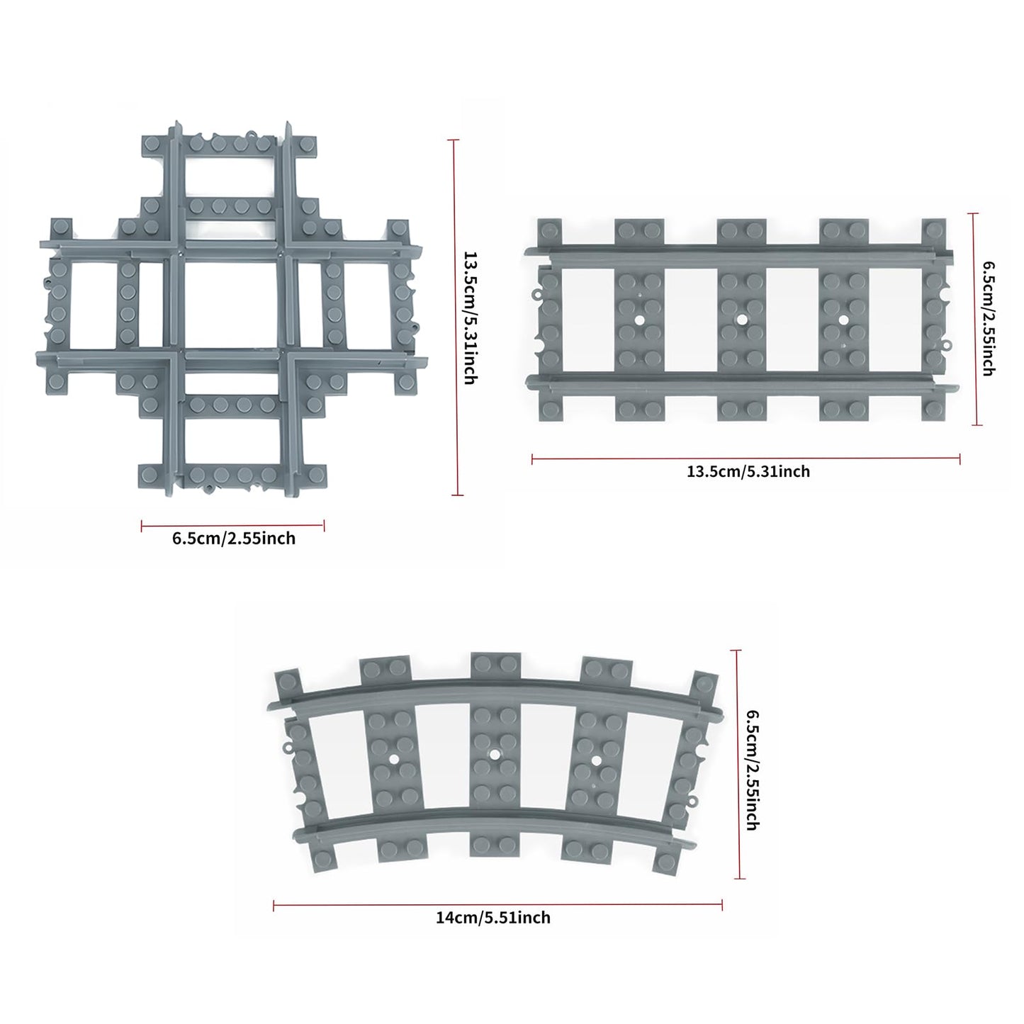 MOCBROPCS 103pcs City Train Tracks Extension Set — 56 Curved, 40 Straight, 7 Crossing Rails (60205/60238 Compatible)