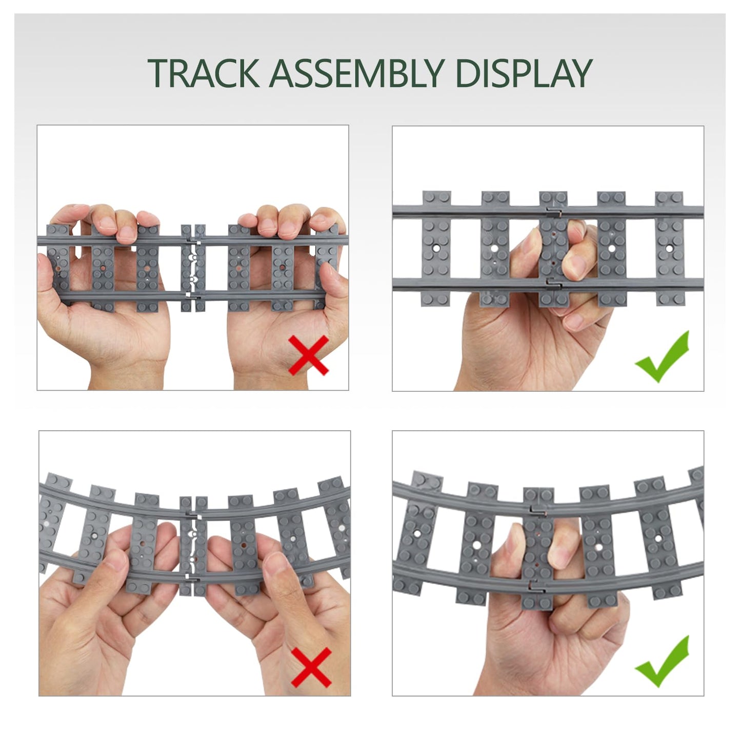 MOCBROPCS 103pcs City Train Tracks Extension Set — 56 Curved, 40 Straight, 7 Crossing Rails (60205/60238 Compatible)