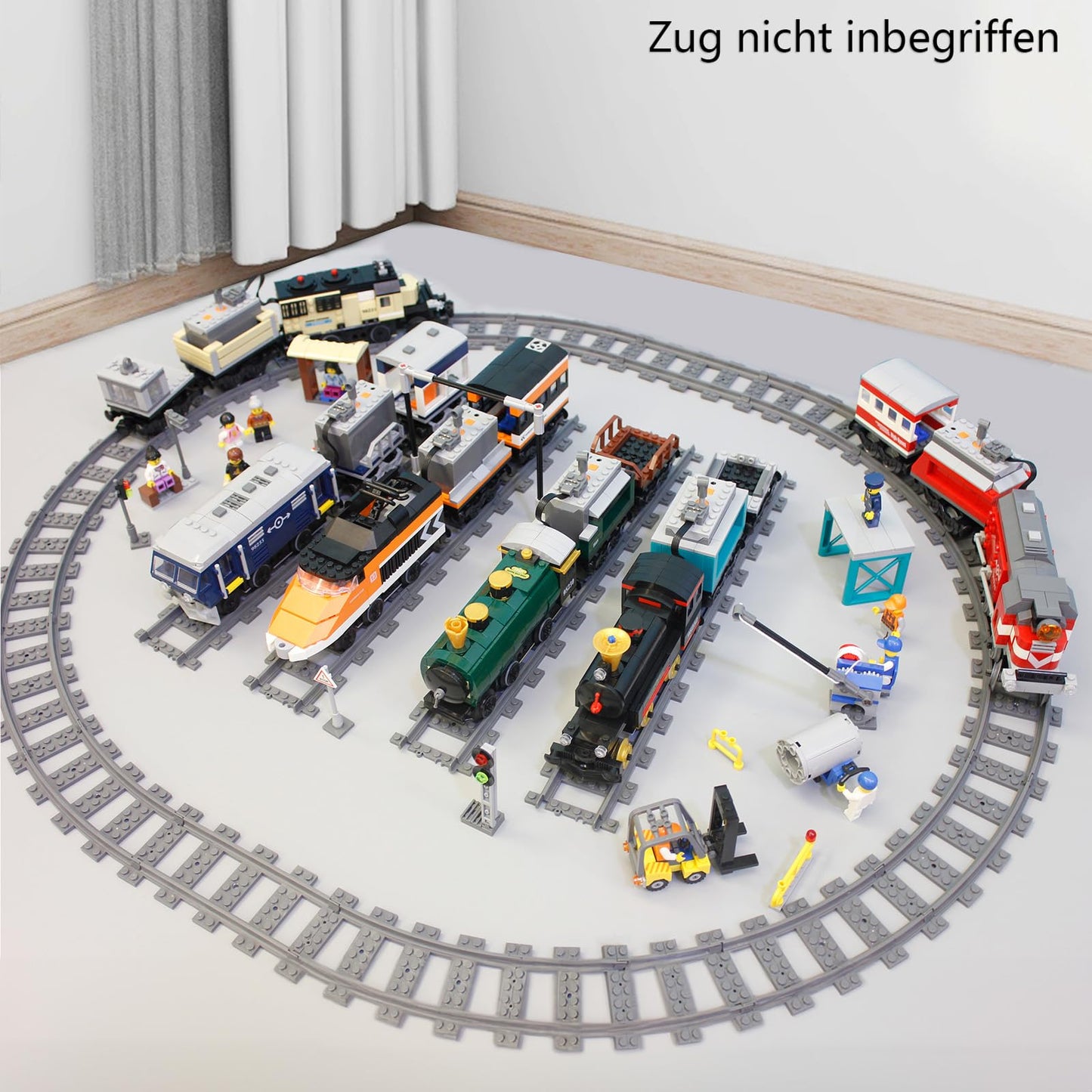 MOCBROPCS 103pcs City Train Tracks Extension Set — 56 Curved, 40 Straight, 7 Crossing Rails (60205/60238 Compatible)
