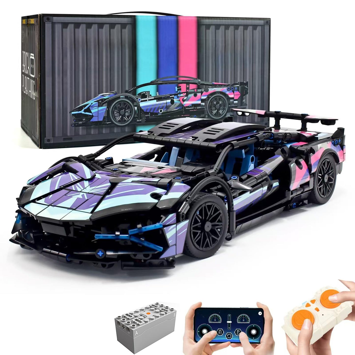 MOCBROPCS 1:14 RC Car Building Kit – 1314 Pieces, 2-in-1 Moveable or Static, Rechargeable Battery