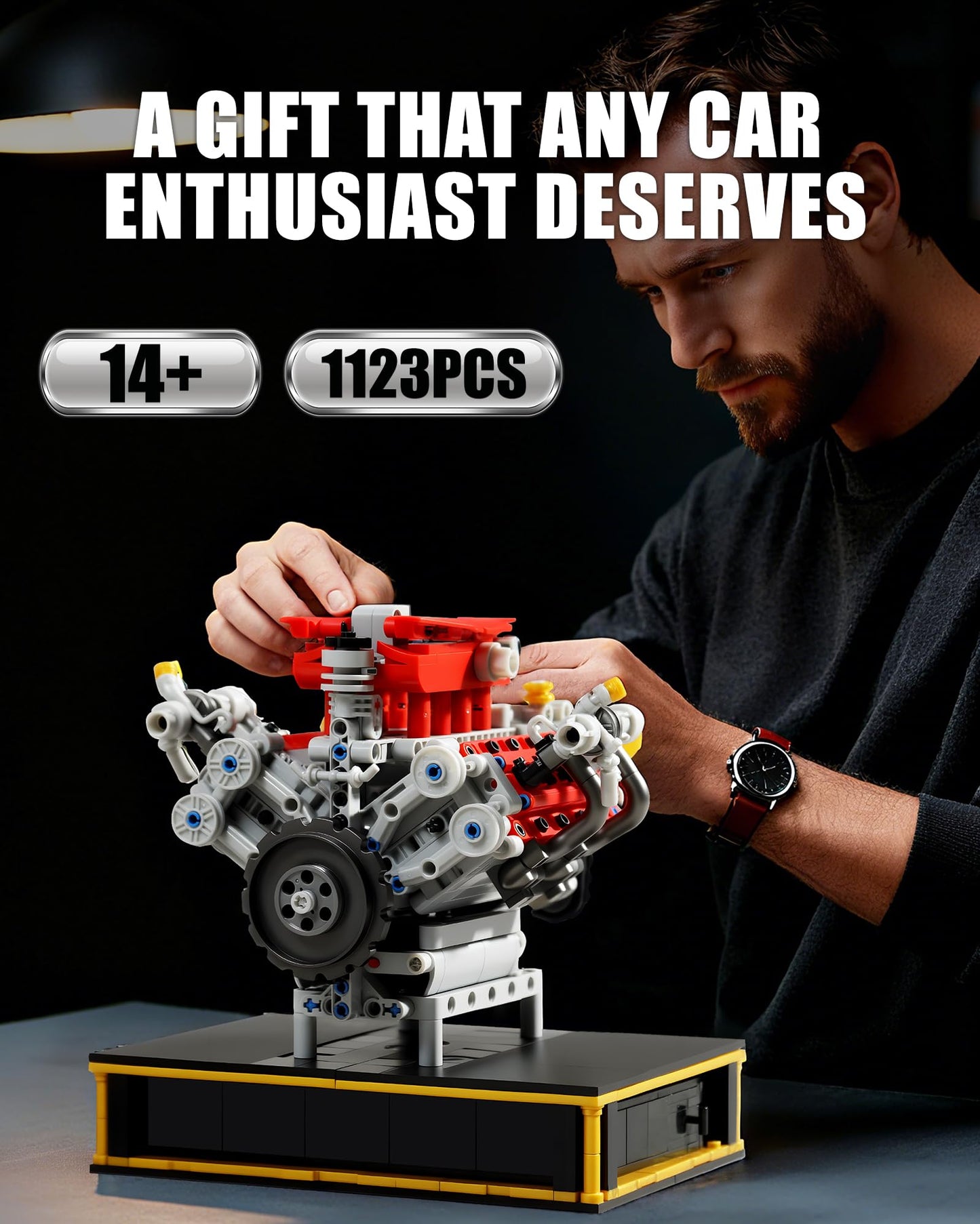 MOCBURIKU Mini V8 Engine Kit That Runs – Build Your Own V8 Engine (1123PCS)