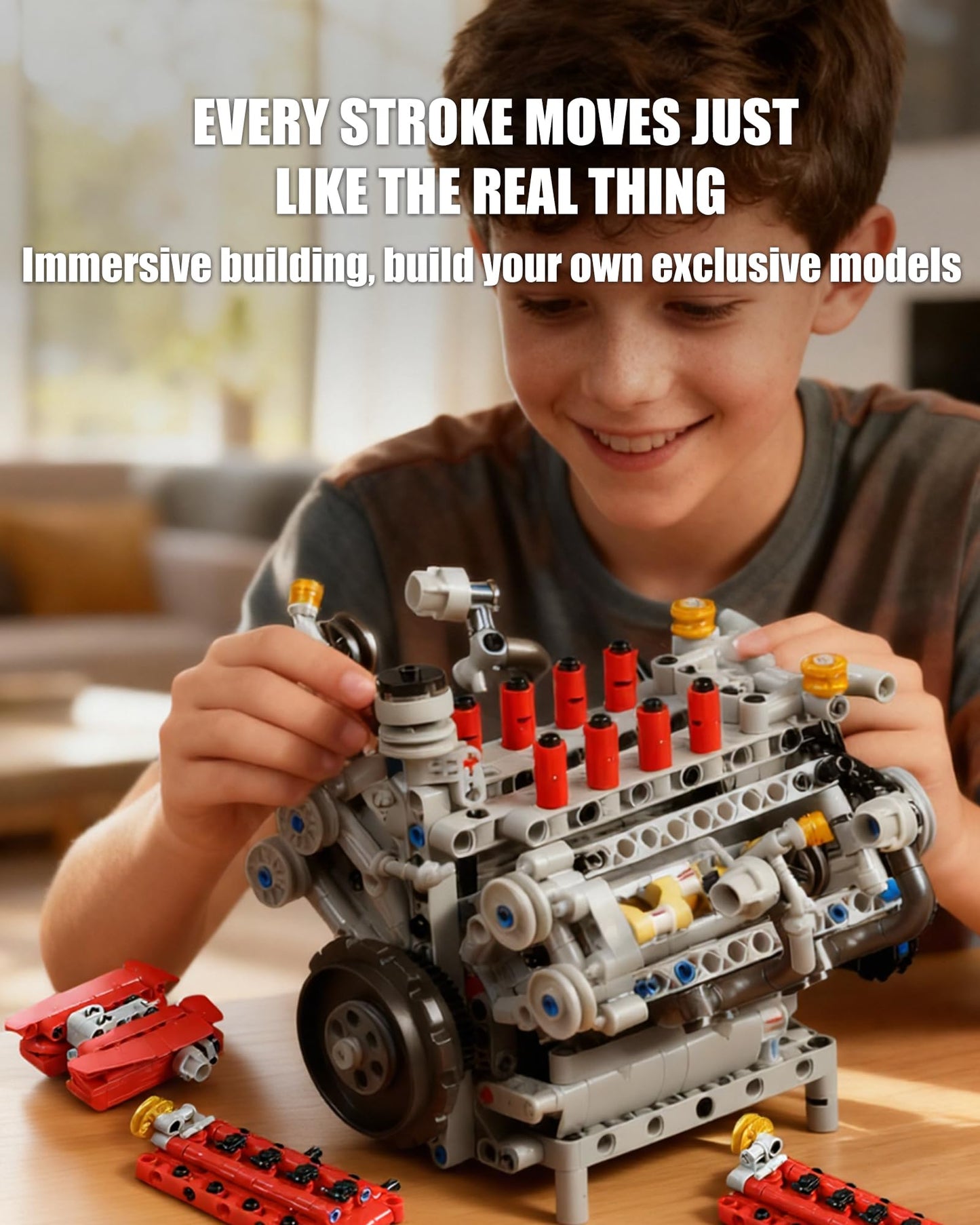 MOCBURIKU Mini V8 Engine Kit That Runs – Build Your Own V8 Engine (1123PCS)