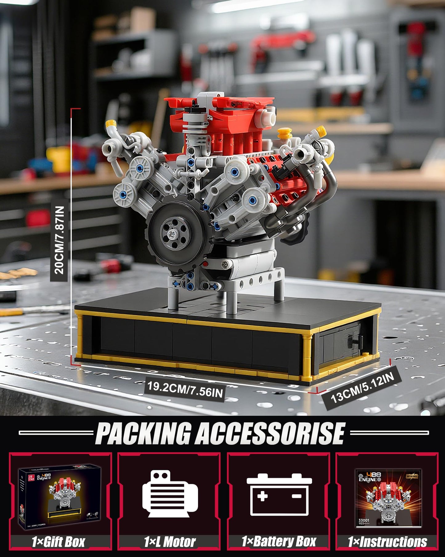 MOCBURIKU Mini V8 Engine Kit That Runs – Build Your Own V8 Engine (1123PCS)