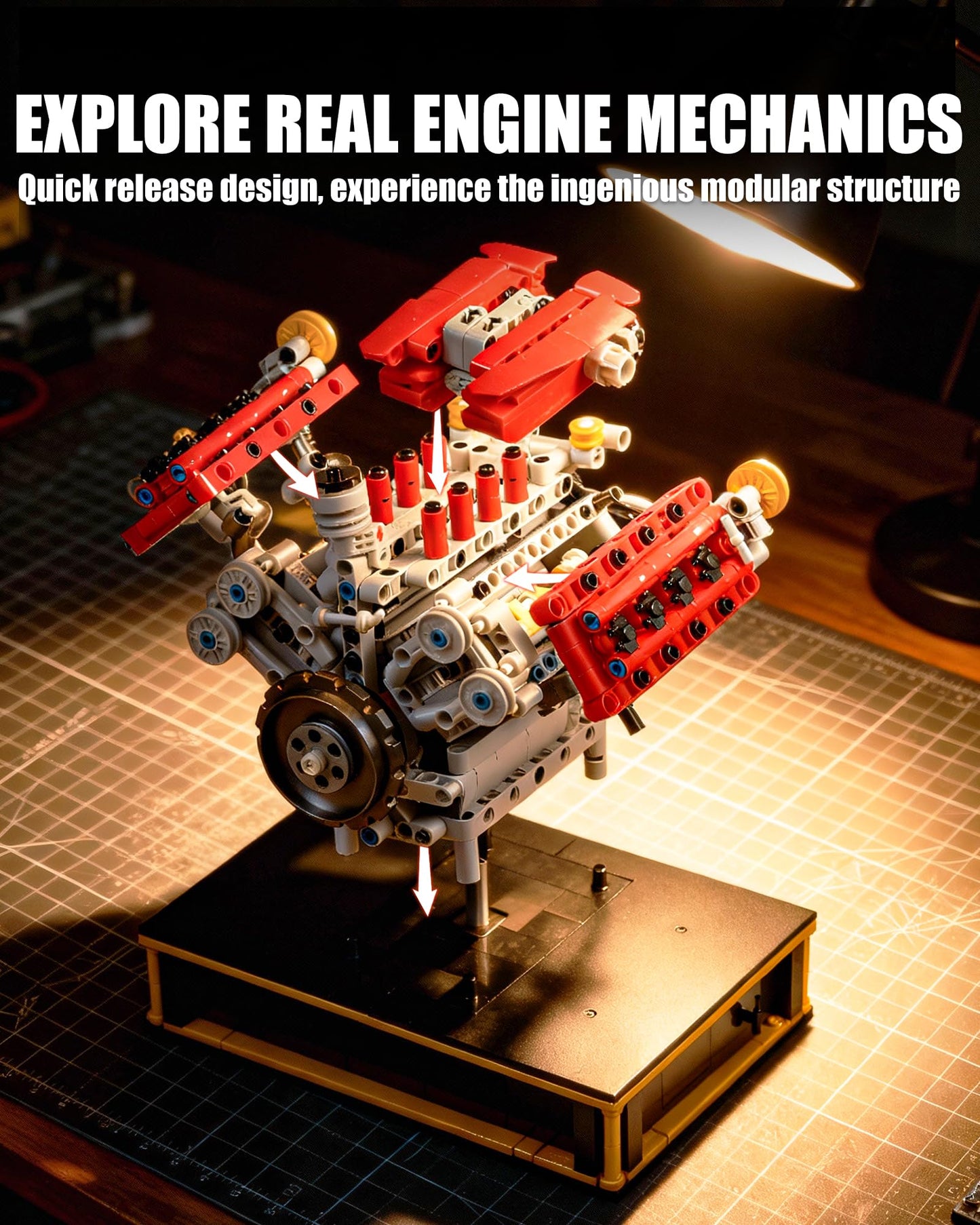 MOCBURIKU Mini V8 Engine Kit That Runs – Build Your Own V8 Engine (1123PCS)