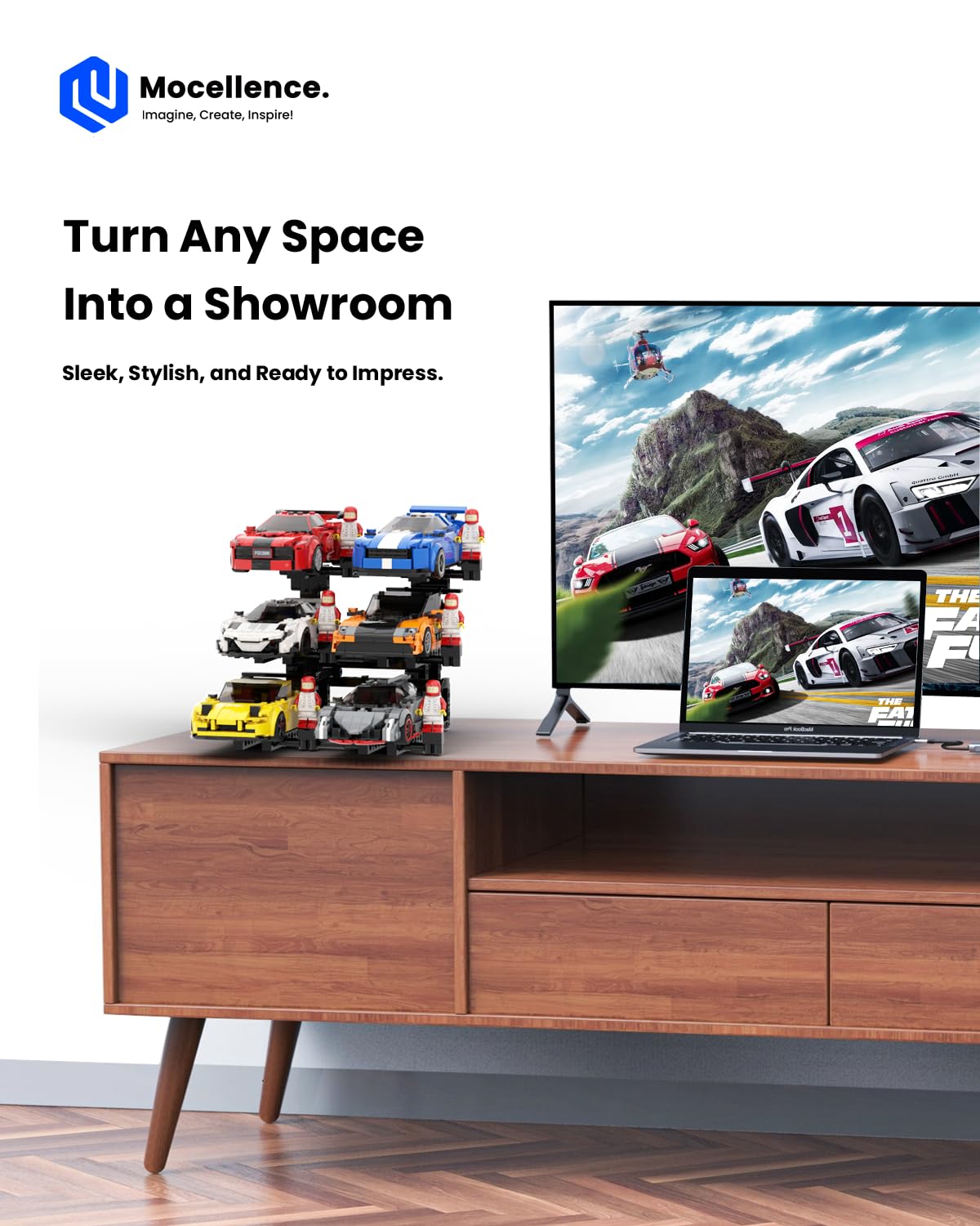 Mocellence Display Stand for Lego Speed Champions Cars – 3-Layer, Holds 6 Models, Compatible with 76917, 76908, 76918 & More