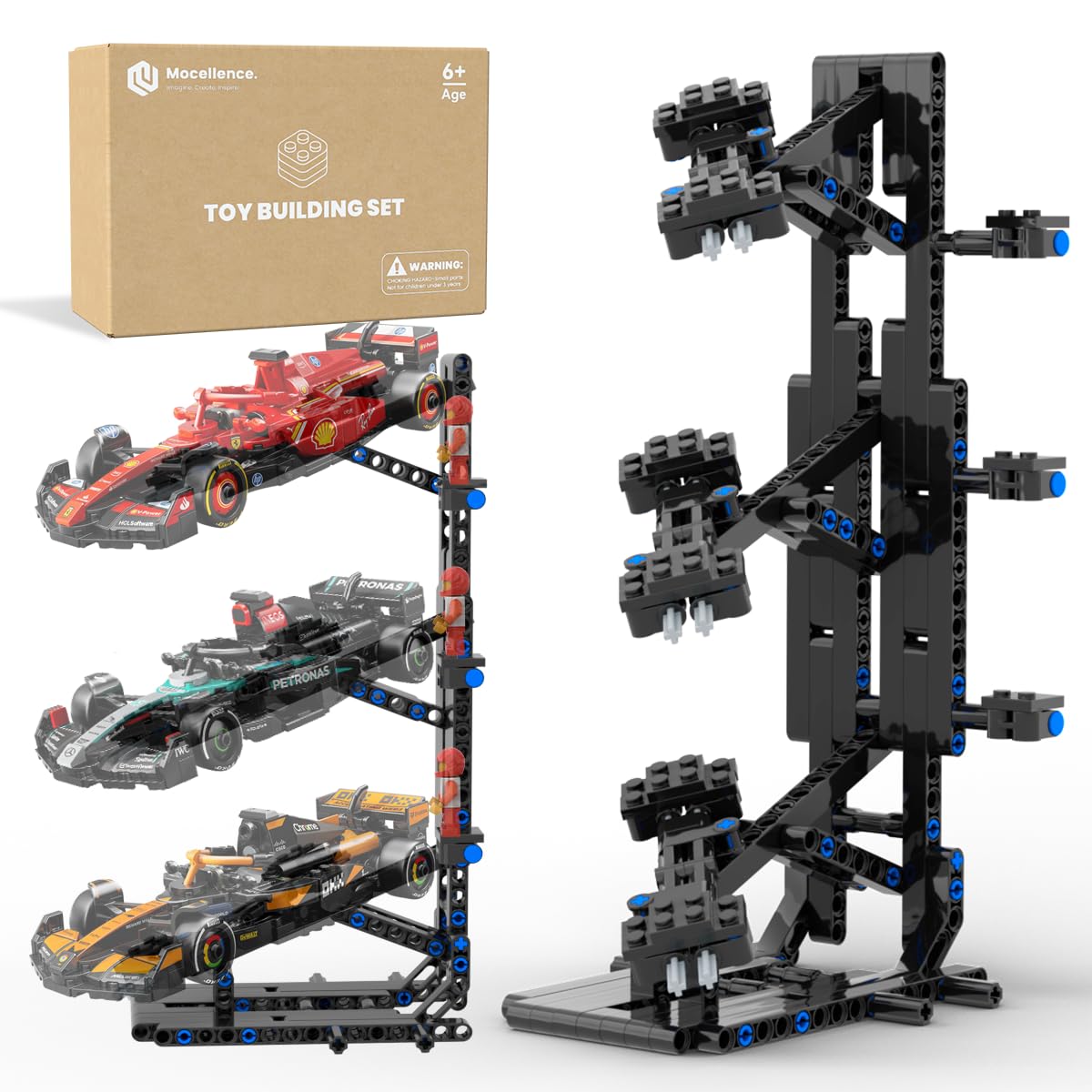 Mocellence 3-Layer Display Stand for Lego Speed Champions F1 Cars (8-Stud) – 6+