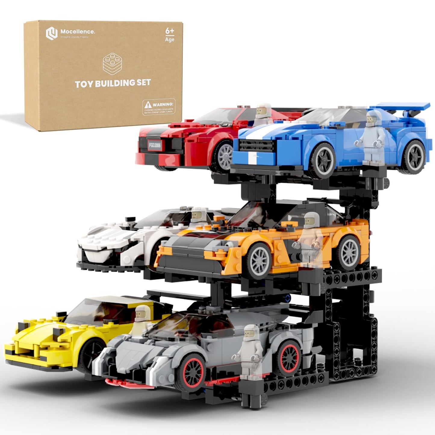 Mocellence Display Stand for Lego Speed Champions Cars – 3-Layer, Holds 6 Models, Compatible with 76917, 76908, 76918 & More
