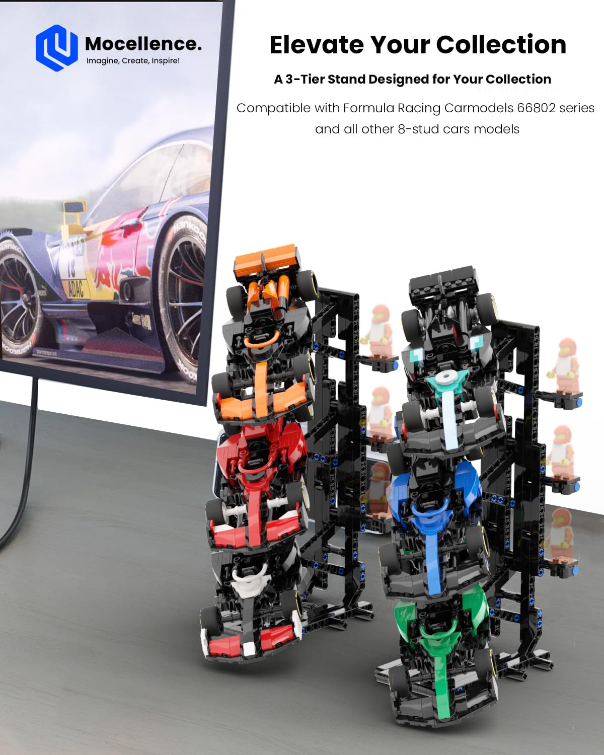 Mocellence 3-Layer Display Stand for Lego Speed Champions F1 Cars (8-Stud) – 6+