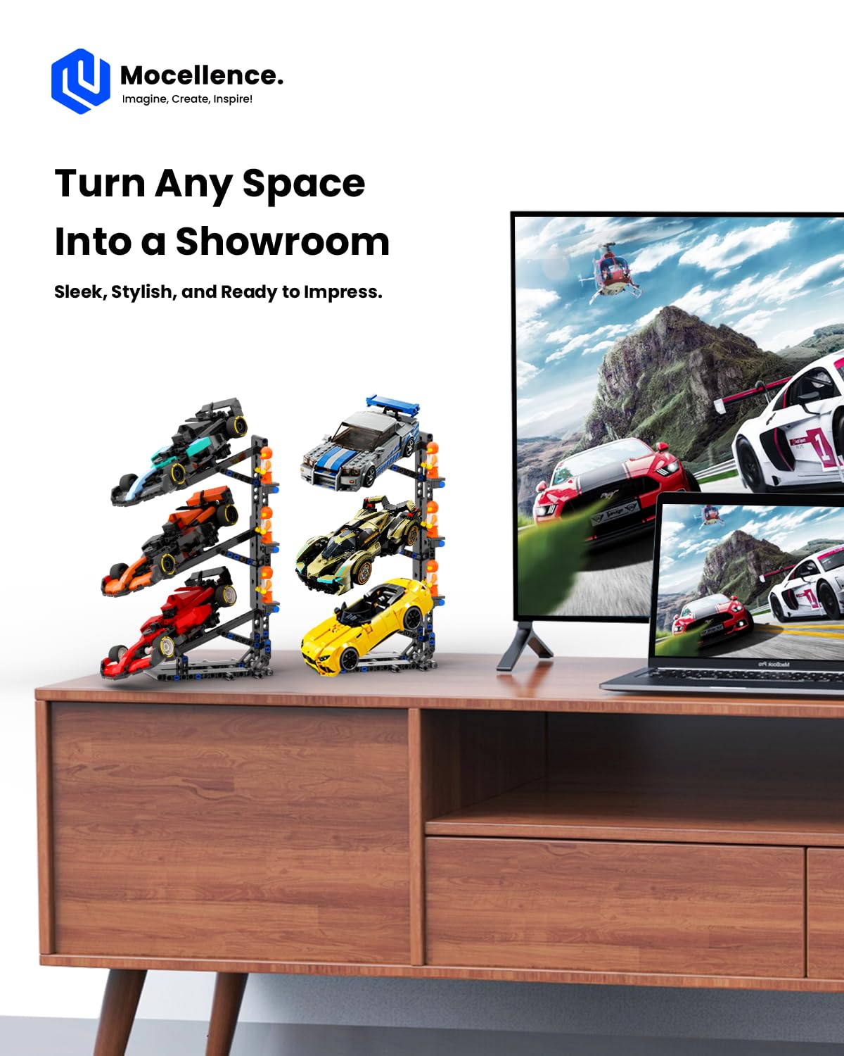 Mocellence 3-Layer Display Stand for Lego Speed Champions F1 Cars (8-Stud) – 6+