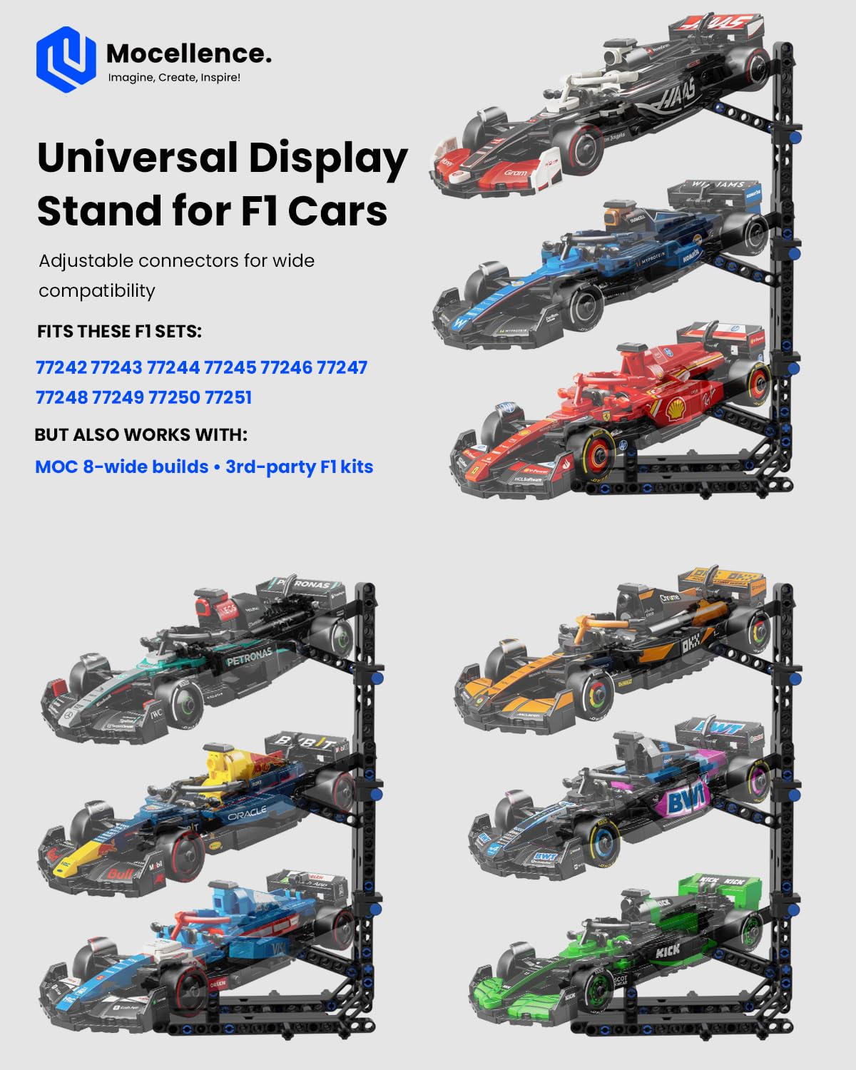 Mocellence 3-Layer Display Stand for Lego Speed Champions F1 Cars (8-Stud) – 6+