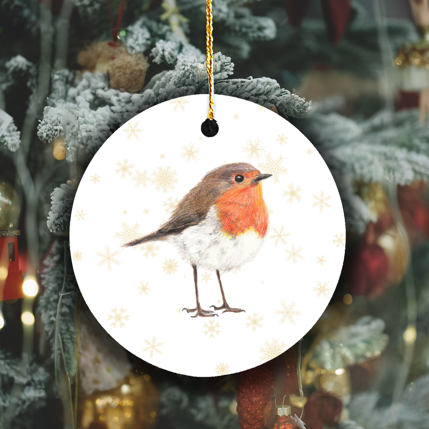 Robin Christmas Tree Ornament – Hand-Drawn Woodland Wildlife Decor Gift