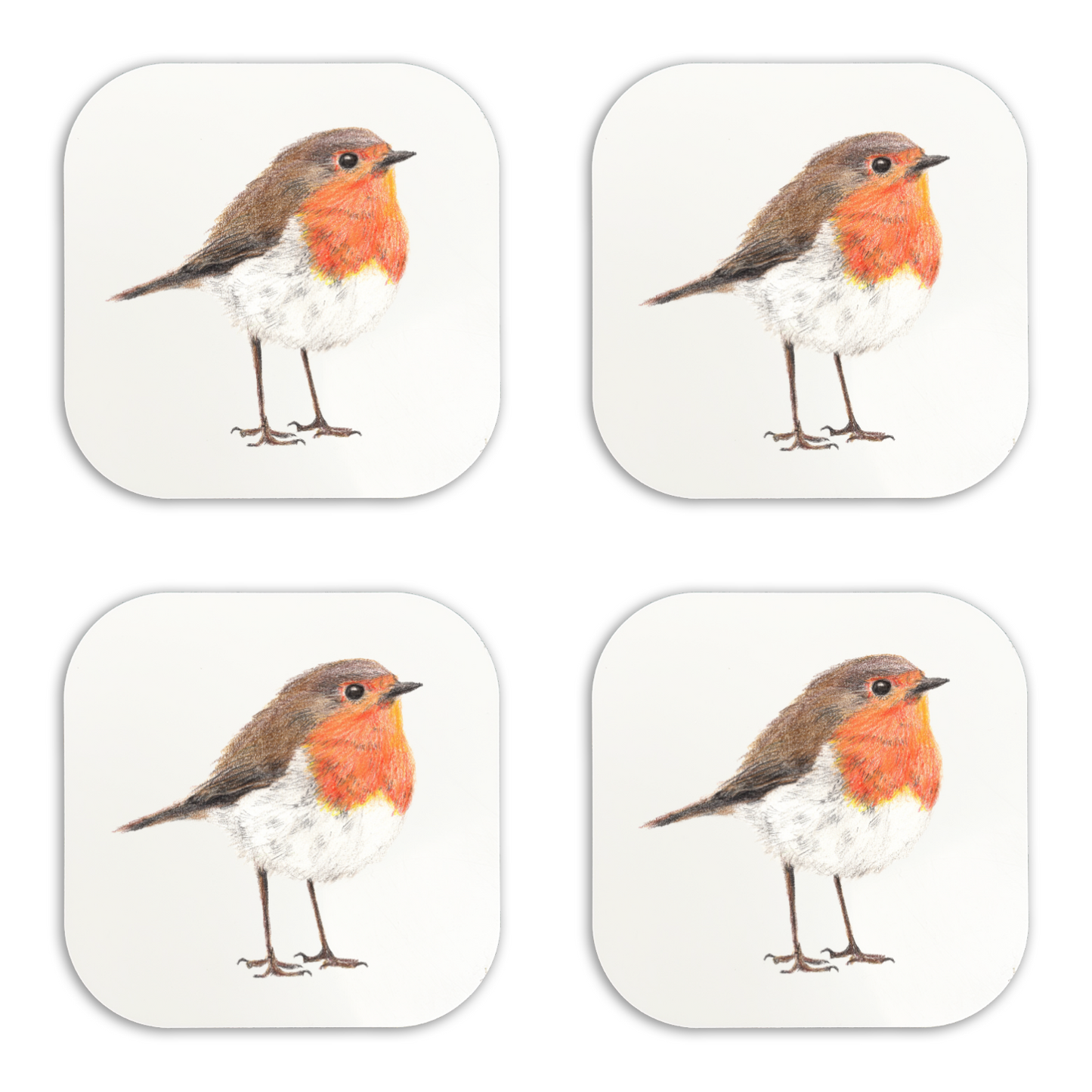 Hand-Drawn Robin Coaster Set of 4 | Cosy Home Décor