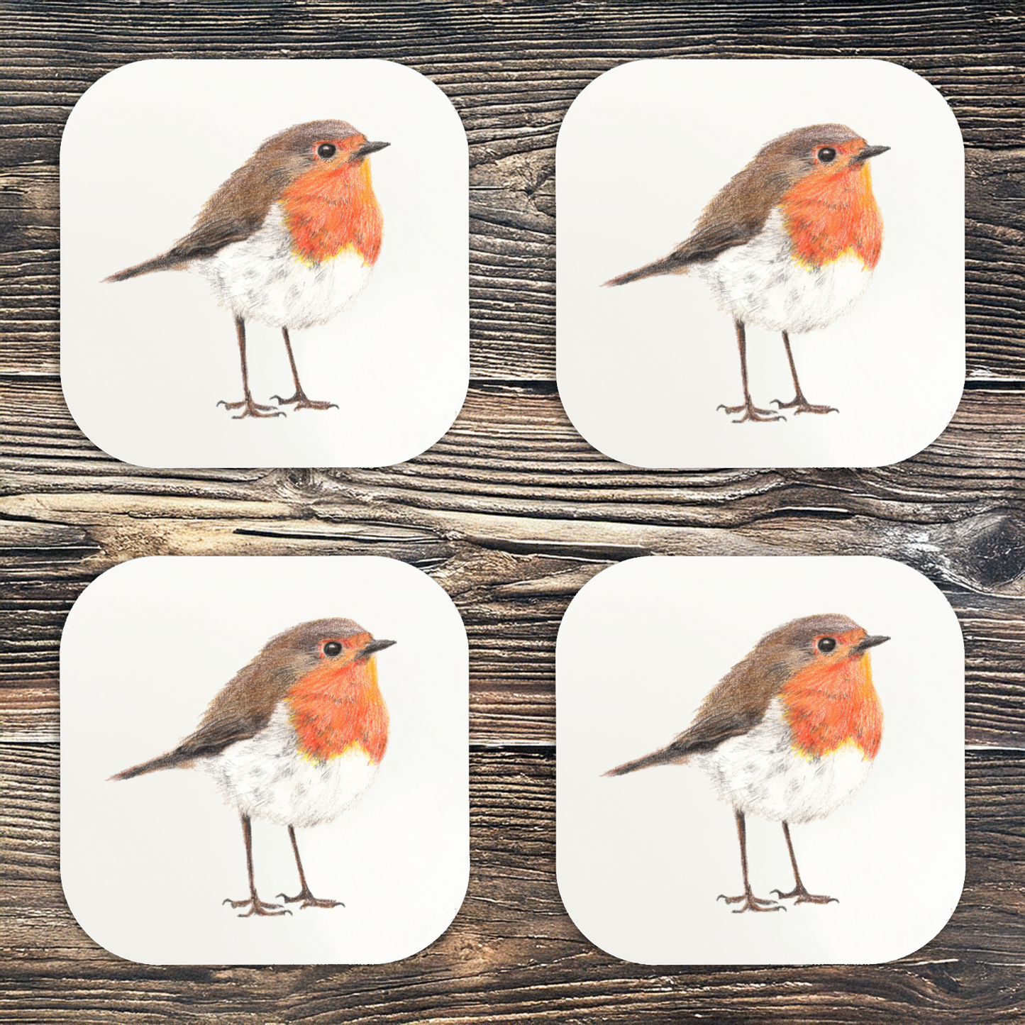 Hand-Drawn Robin Coaster Set of 4 | Cosy Home Décor