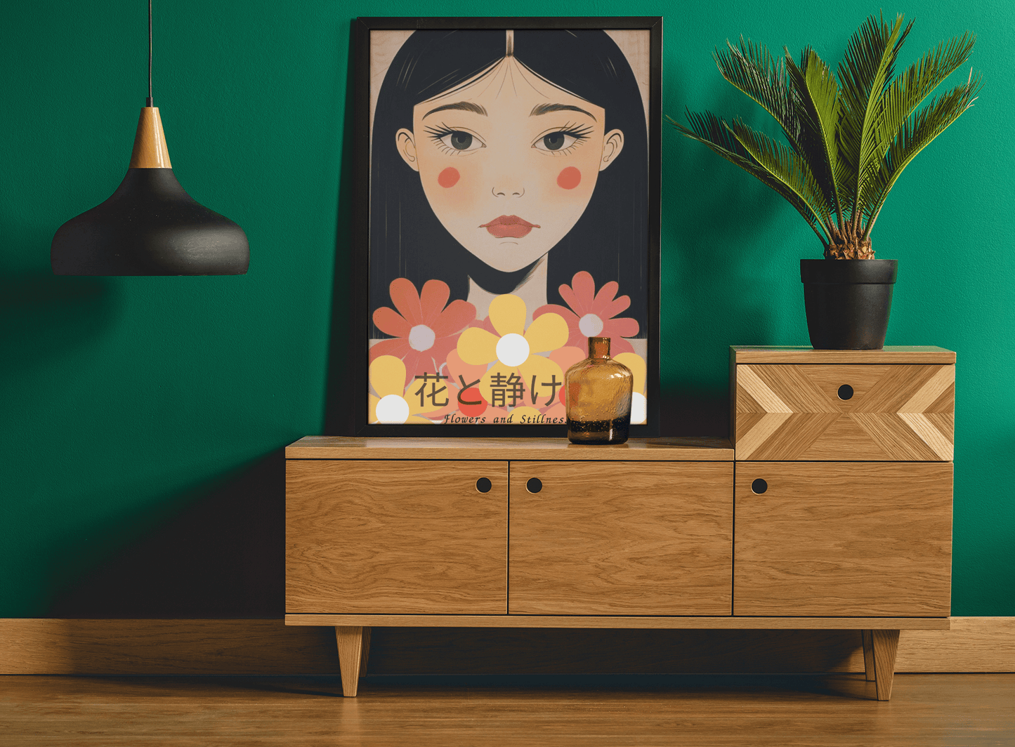 Japanese Portrait Art Print - Flowers & Stillness