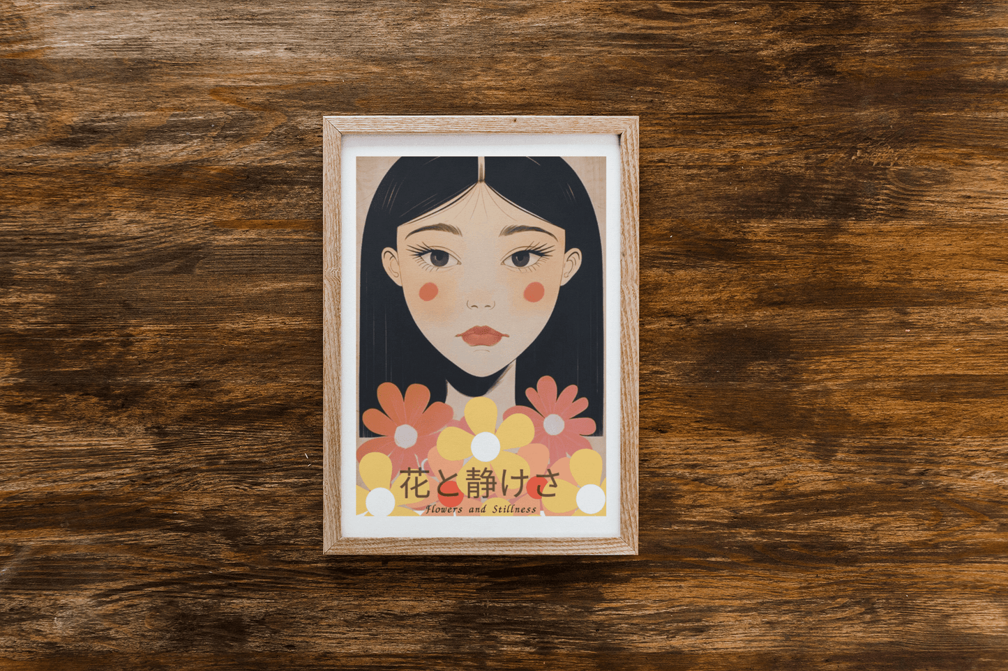 Japanese Portrait Art Print - Flowers & Stillness